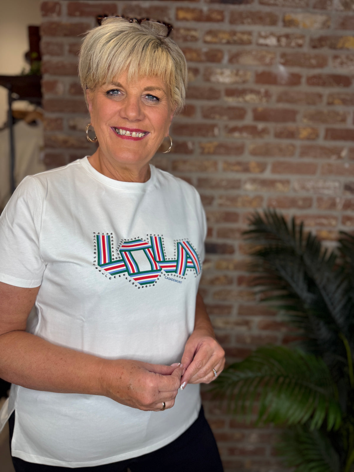 T-shirt with crystal fabric bands in white
