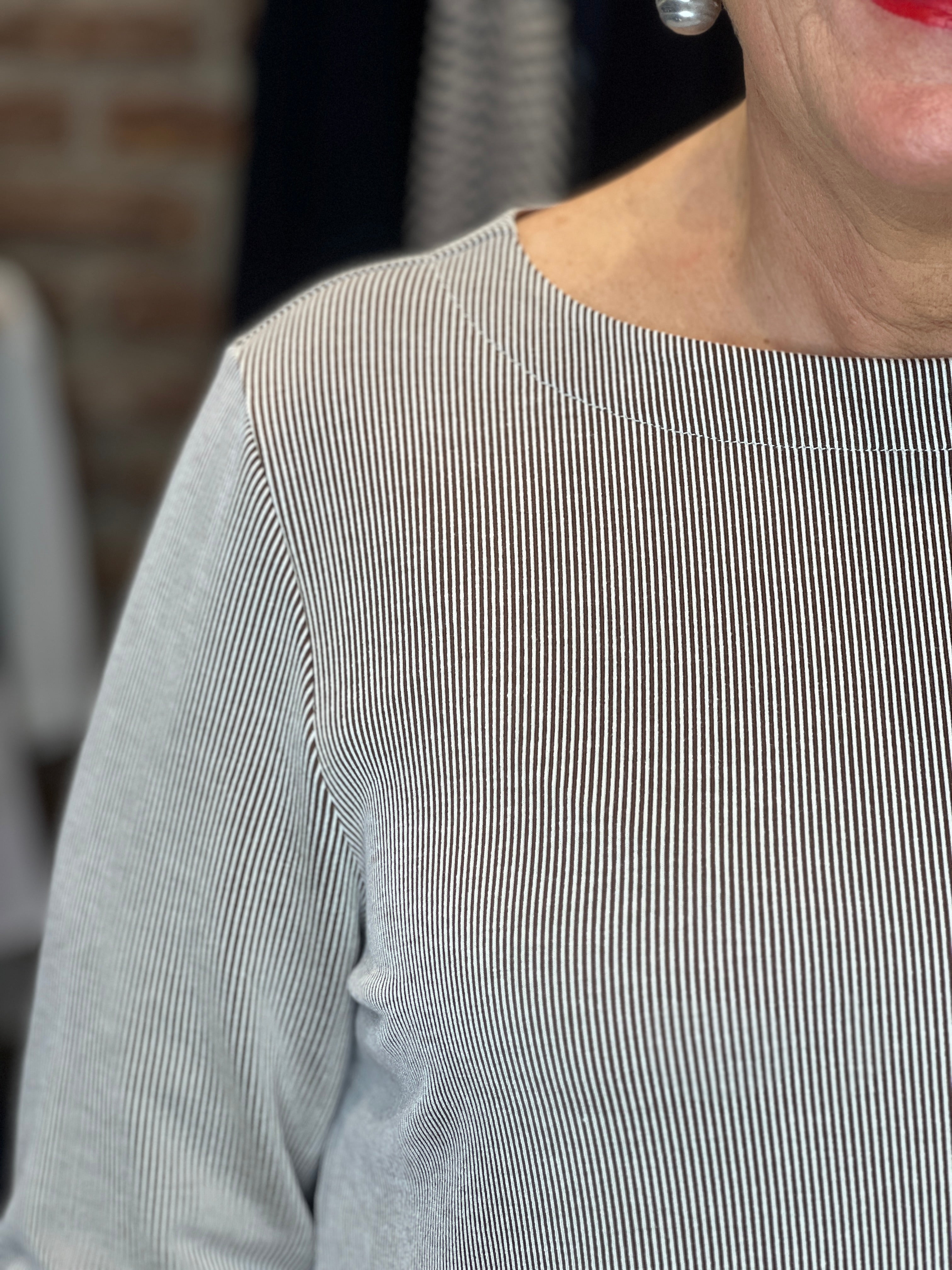 Cecil Striped Top In Mocha Carmel