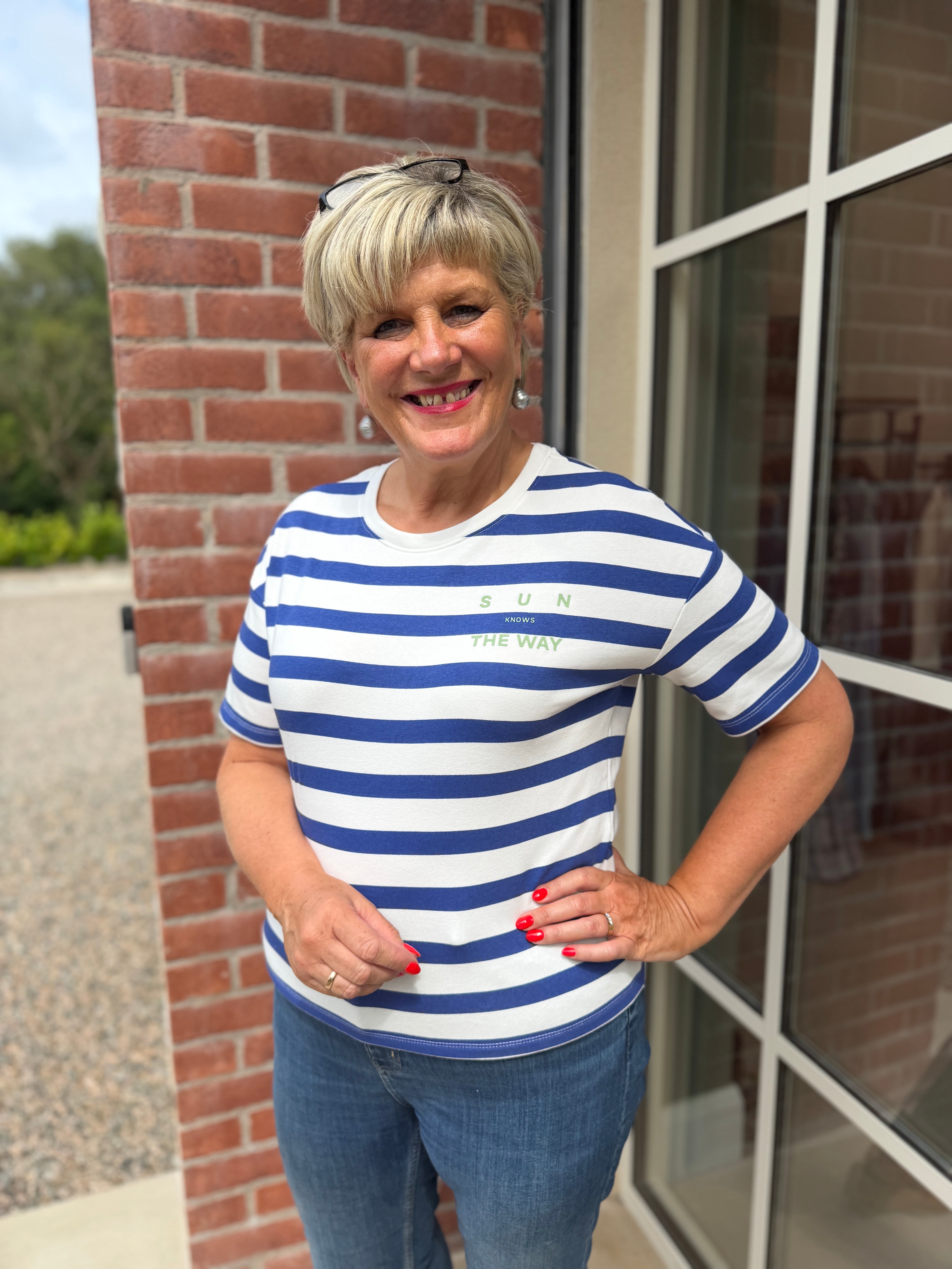 Cecil Striped Top In Deep River Blue