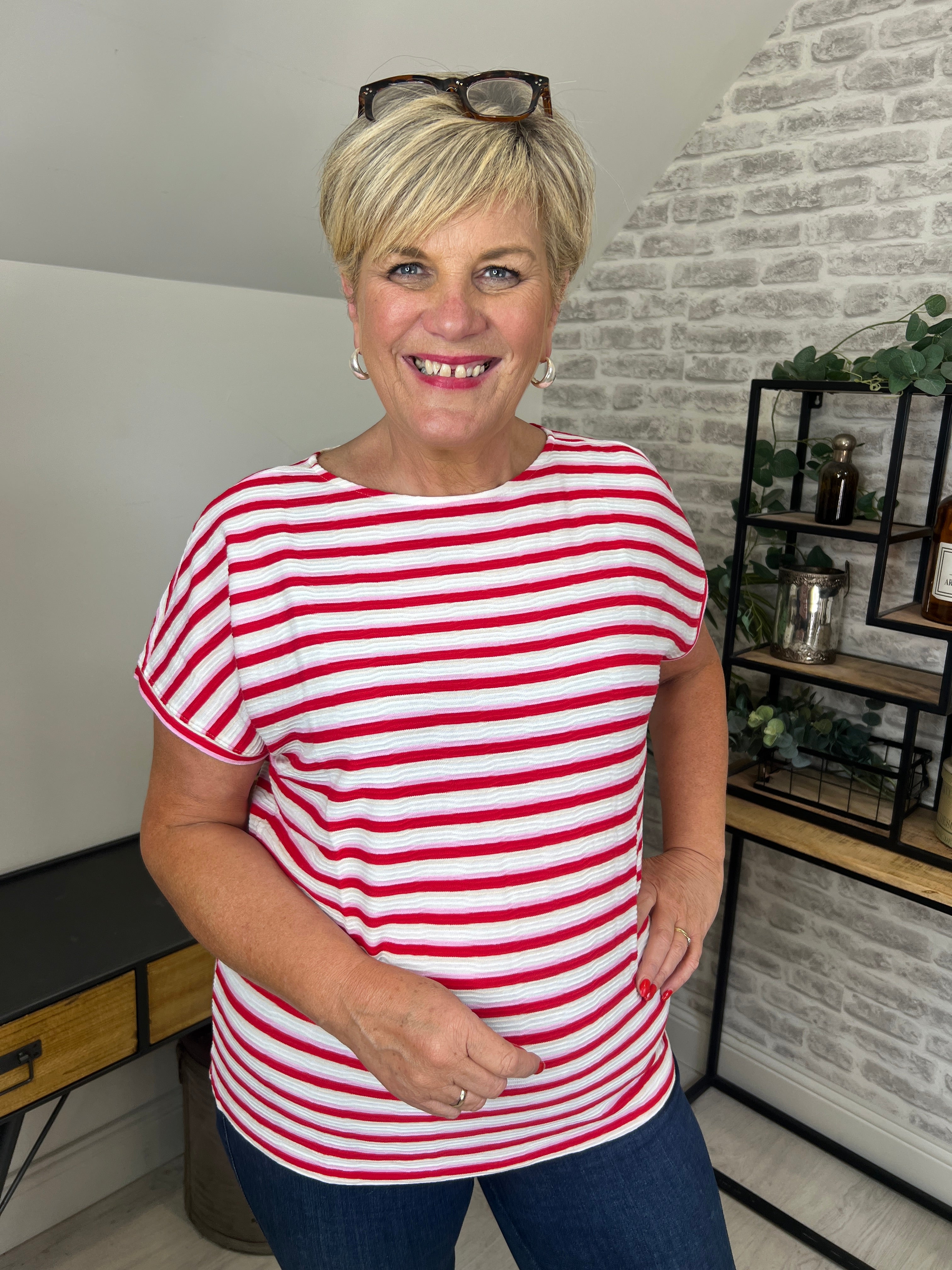 Cecil Striped T-shirt In Glazed Apple Red