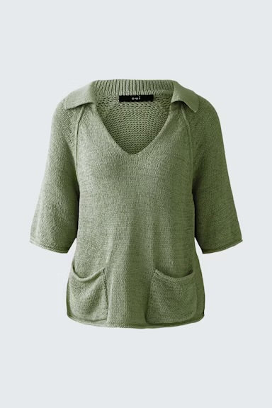 Oui Pullover With Collar In Shaded Moss