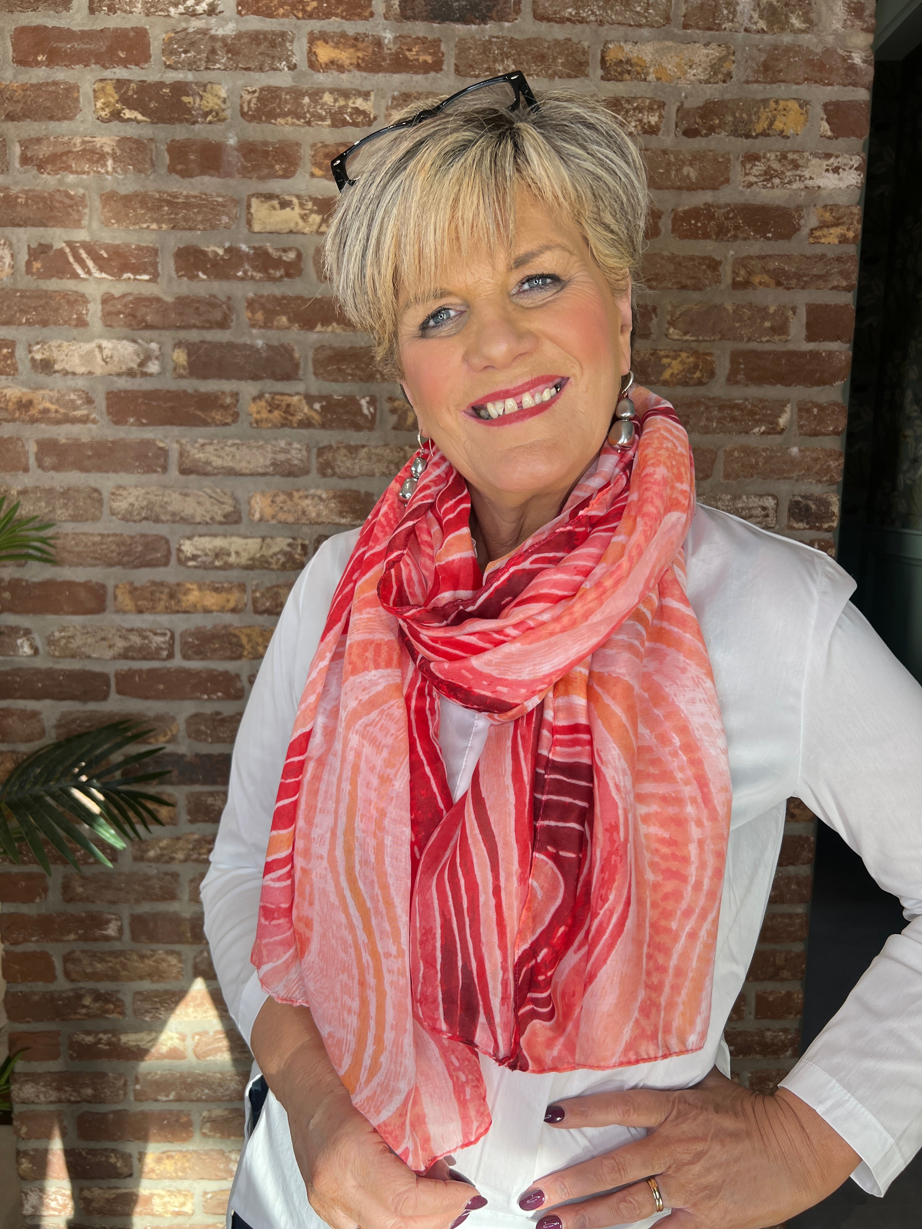 Pipa Patterned Scarf In Fuchsia Multi