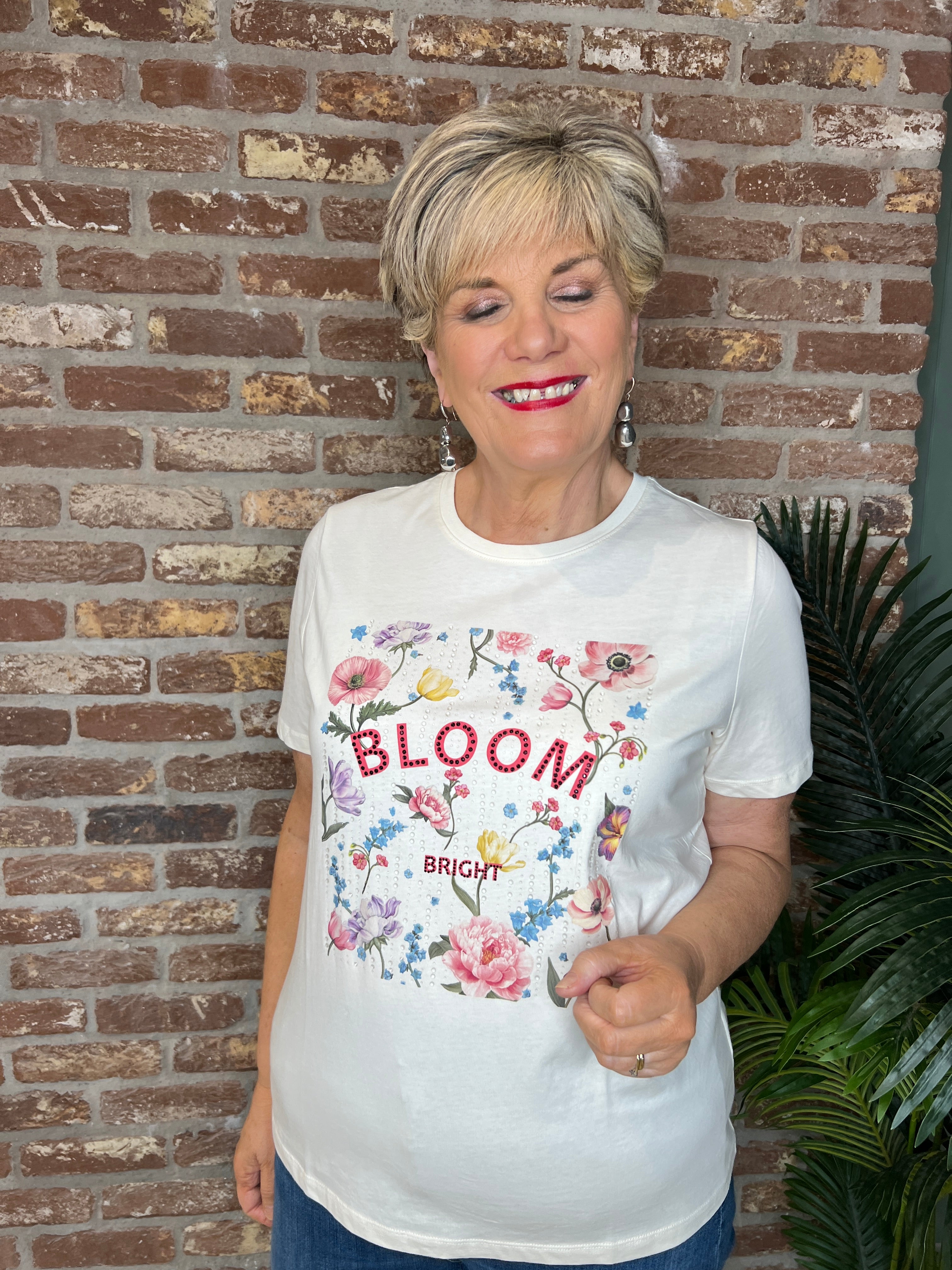Oui Bloom T-shirt In Gardenia