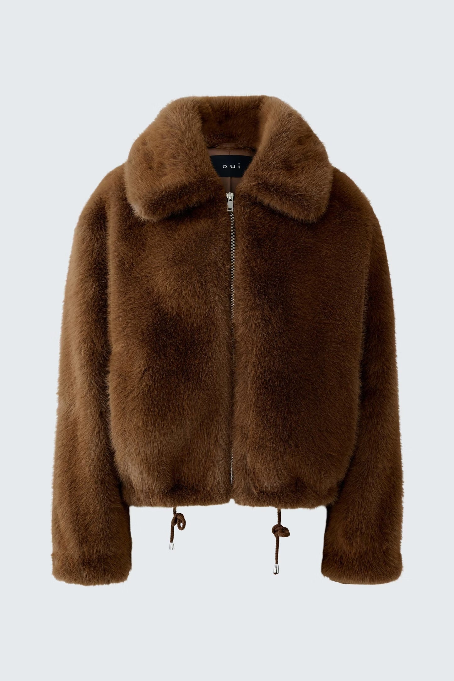 Oui Faux Fur Jacket In Taupe