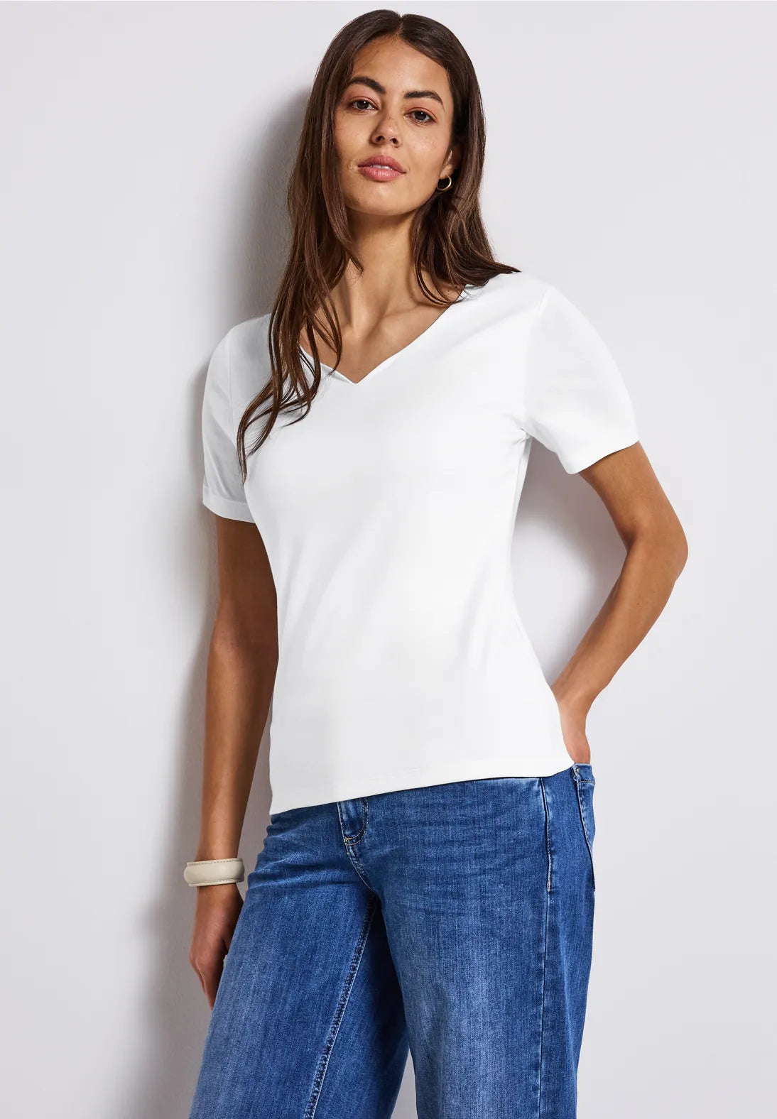 Street One Heart Neckline Top In Off white