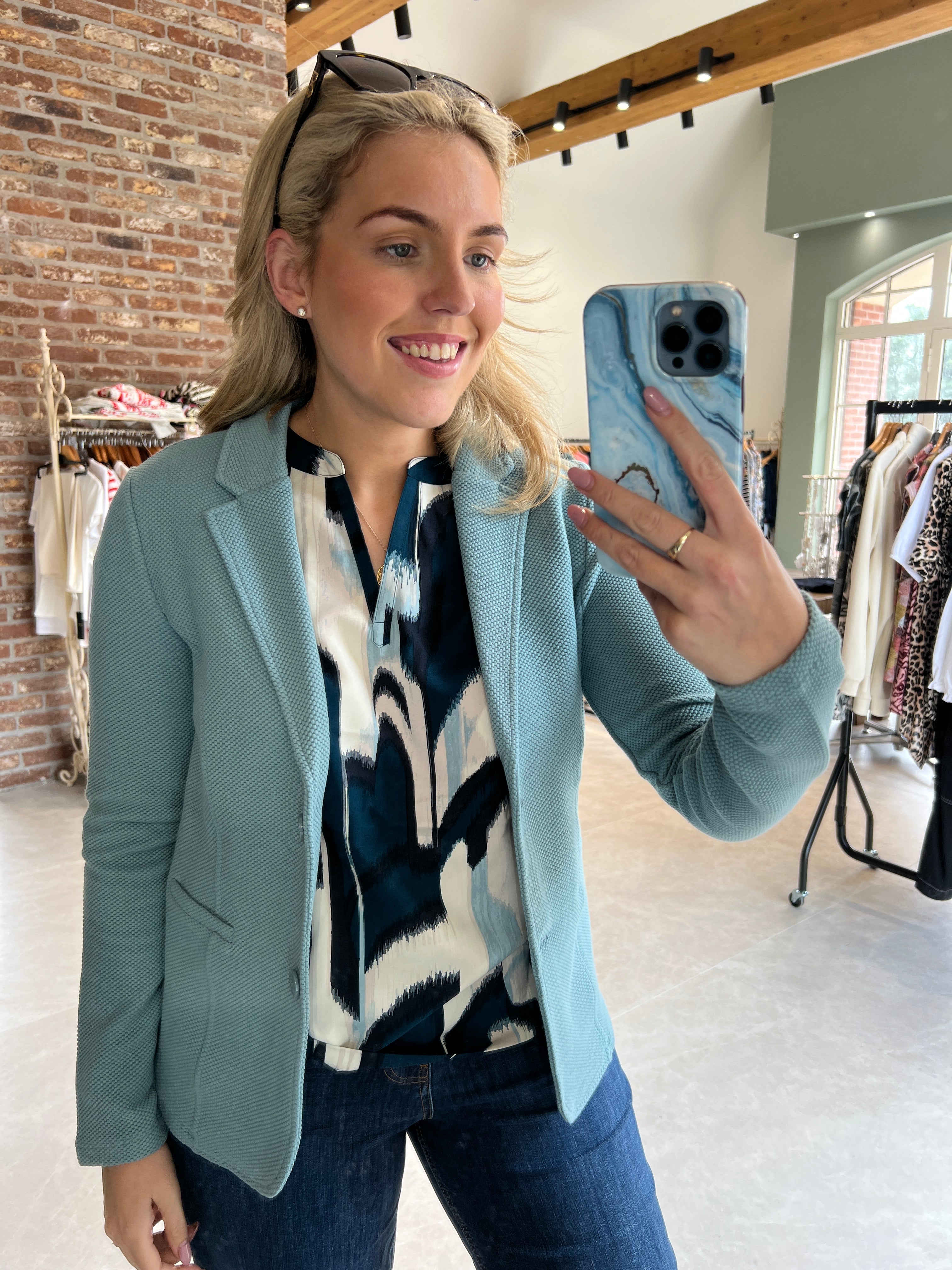 Street One Patterned Blouse In Tide Blue