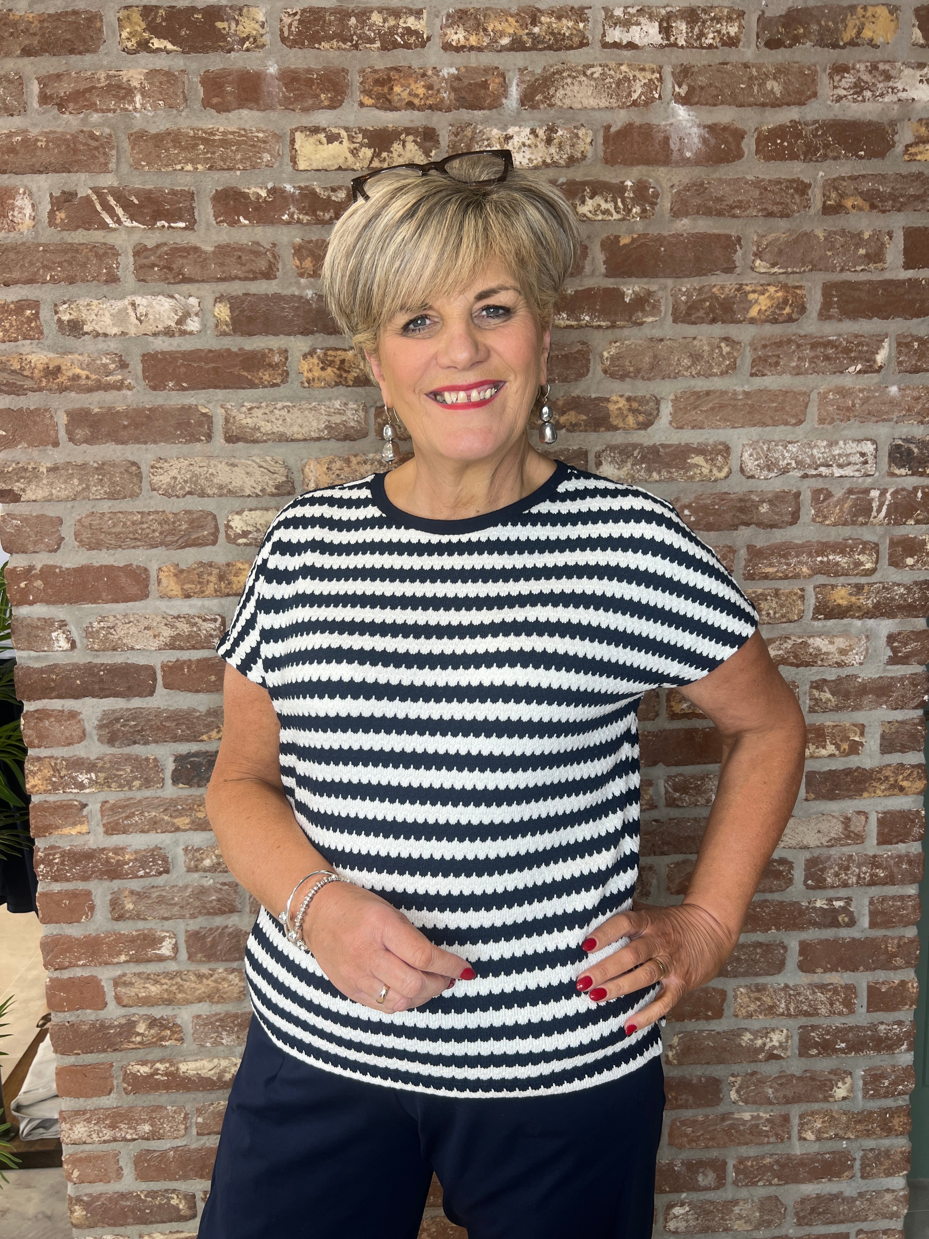 Street One Striped Top In Shadowed Navy