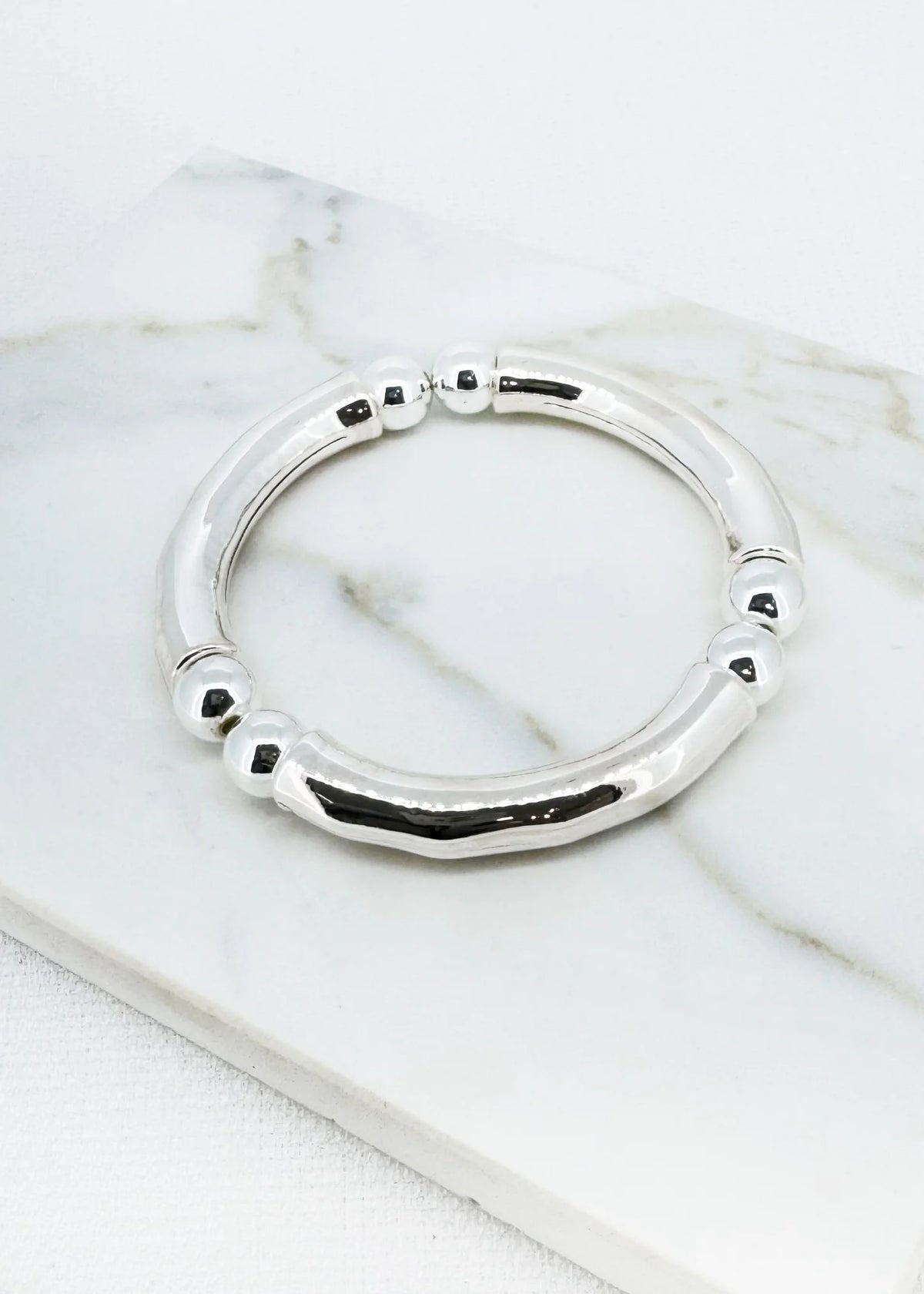 Silver stretch bar and ball bangle