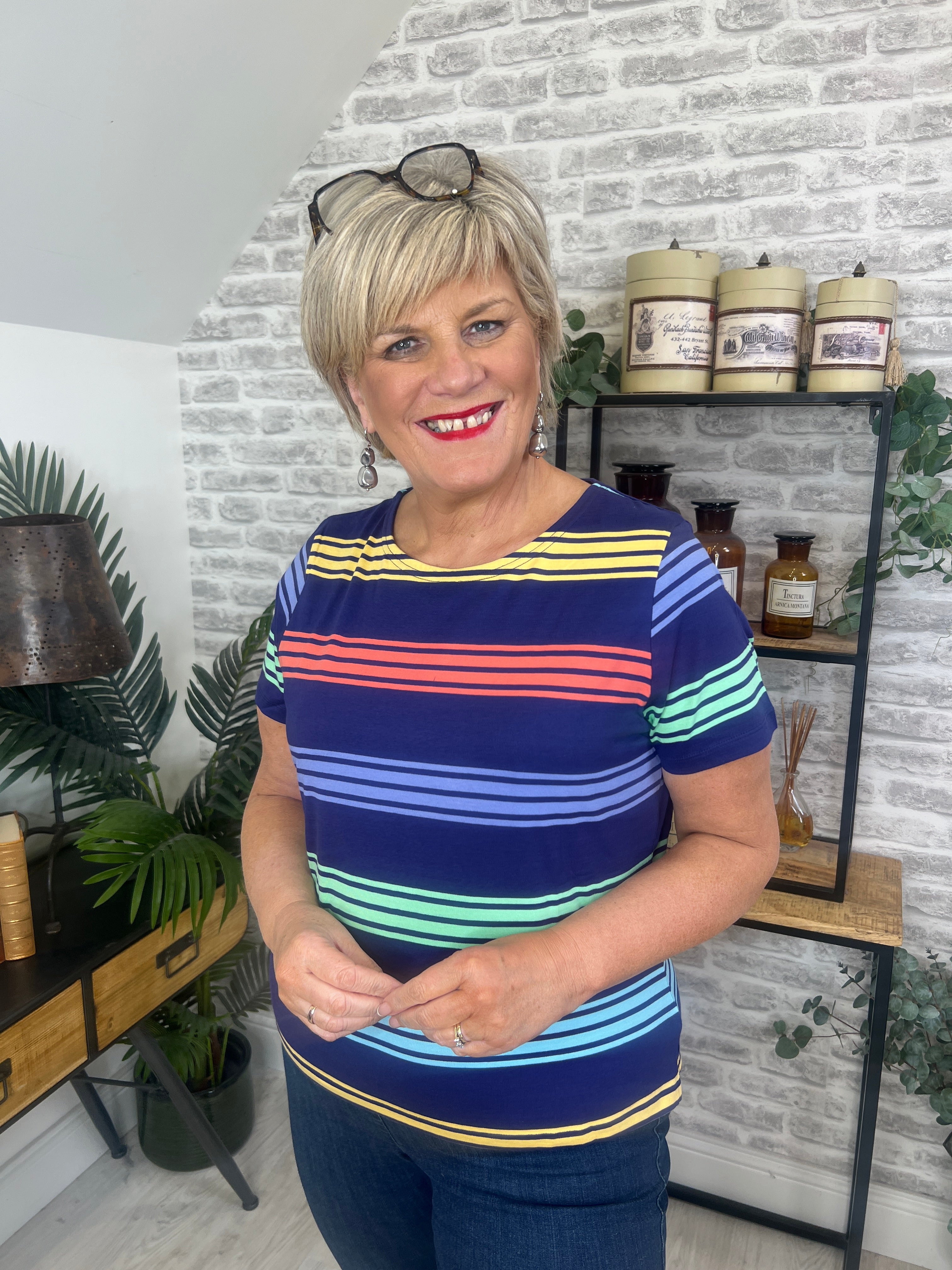 Sugarhill Brighton Cara Striped Top In Navy Multi