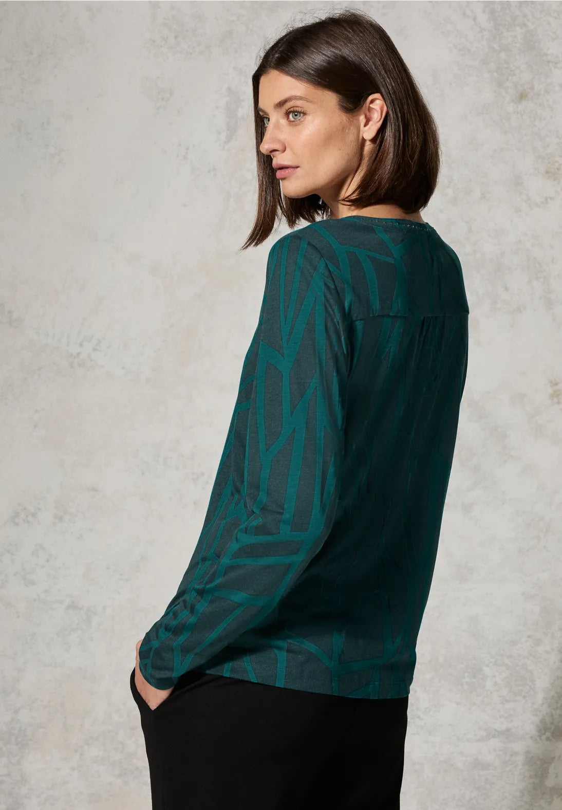 Cecil Hotfix printed Top In Petrol Green