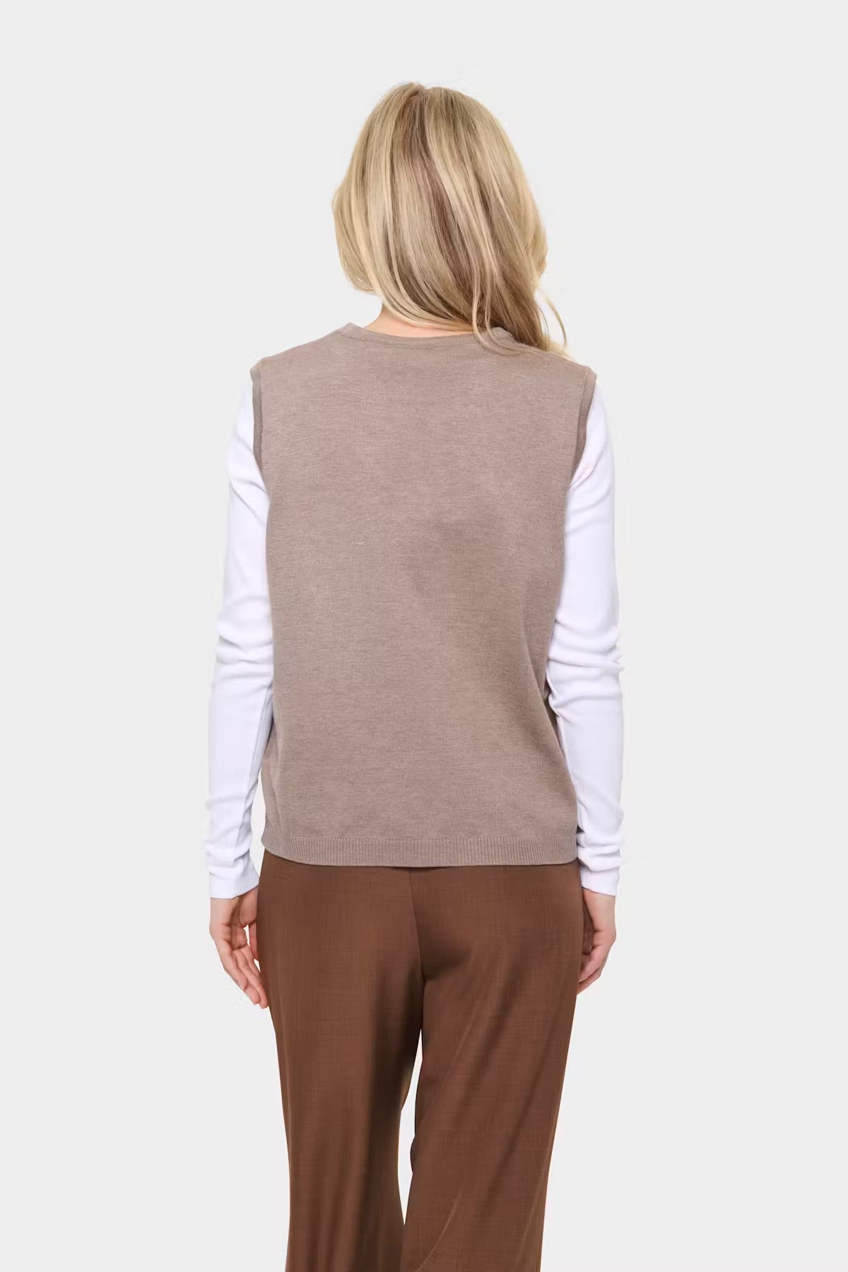 Plain round neck Vest in stone