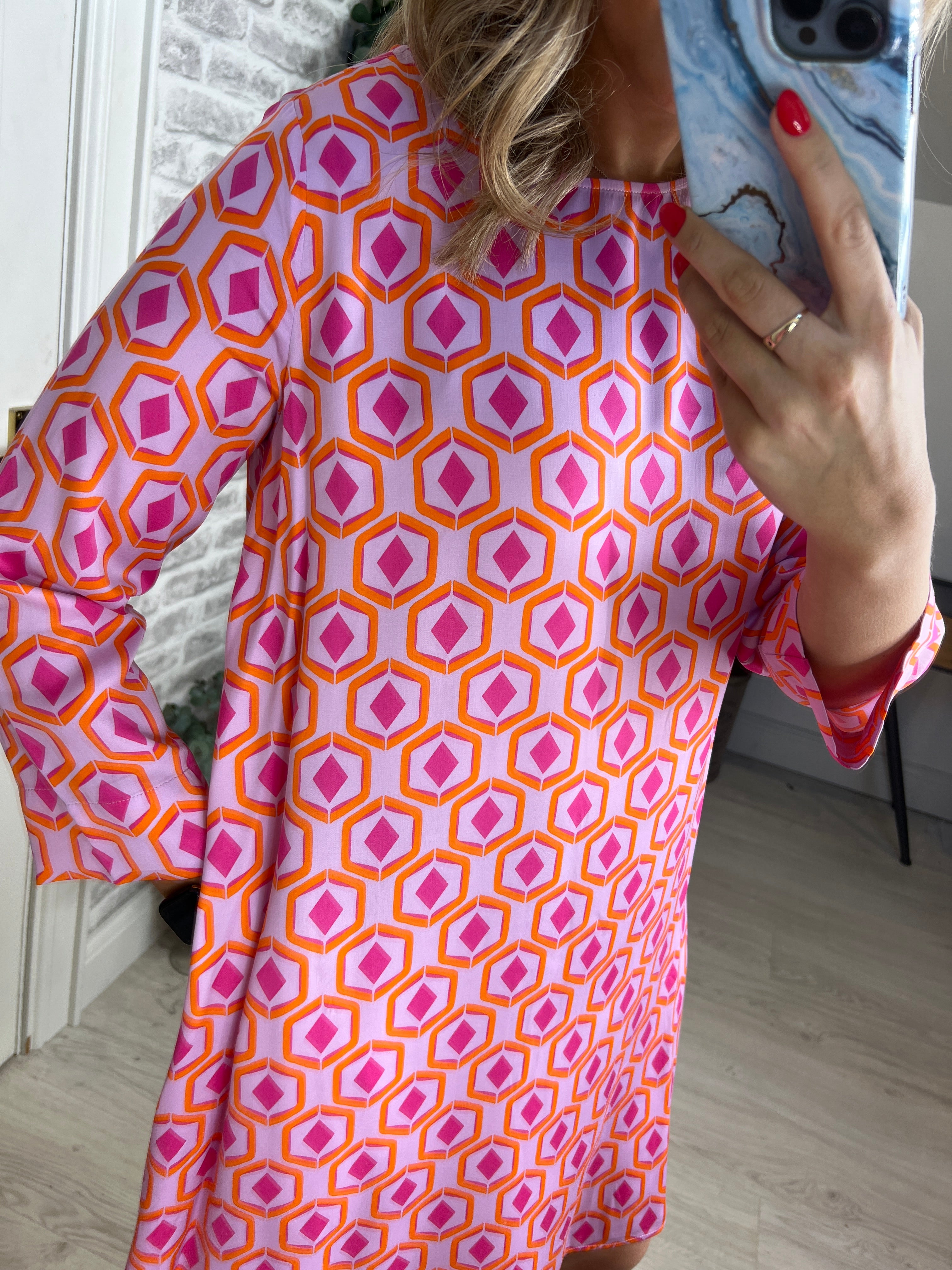 Milano Italy Round Neck Dress In Violet Print