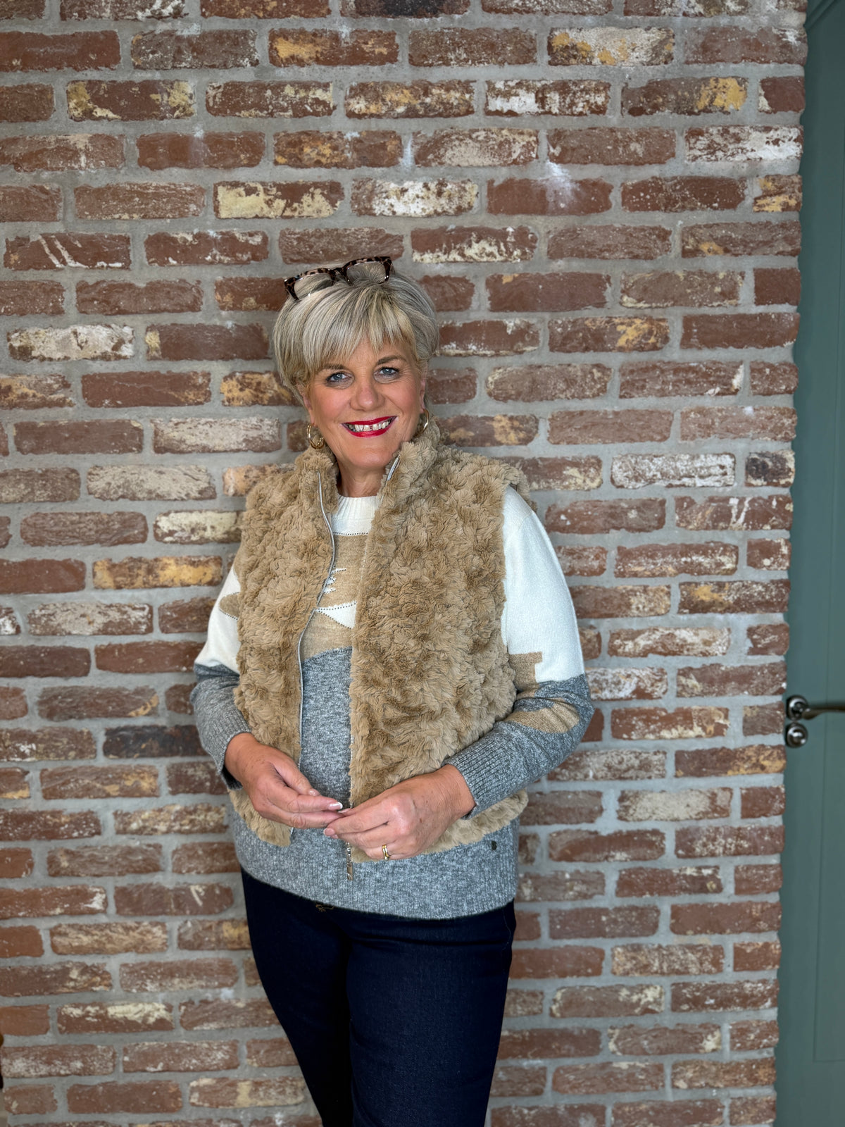 Faux fur waistcoat in brown sugar