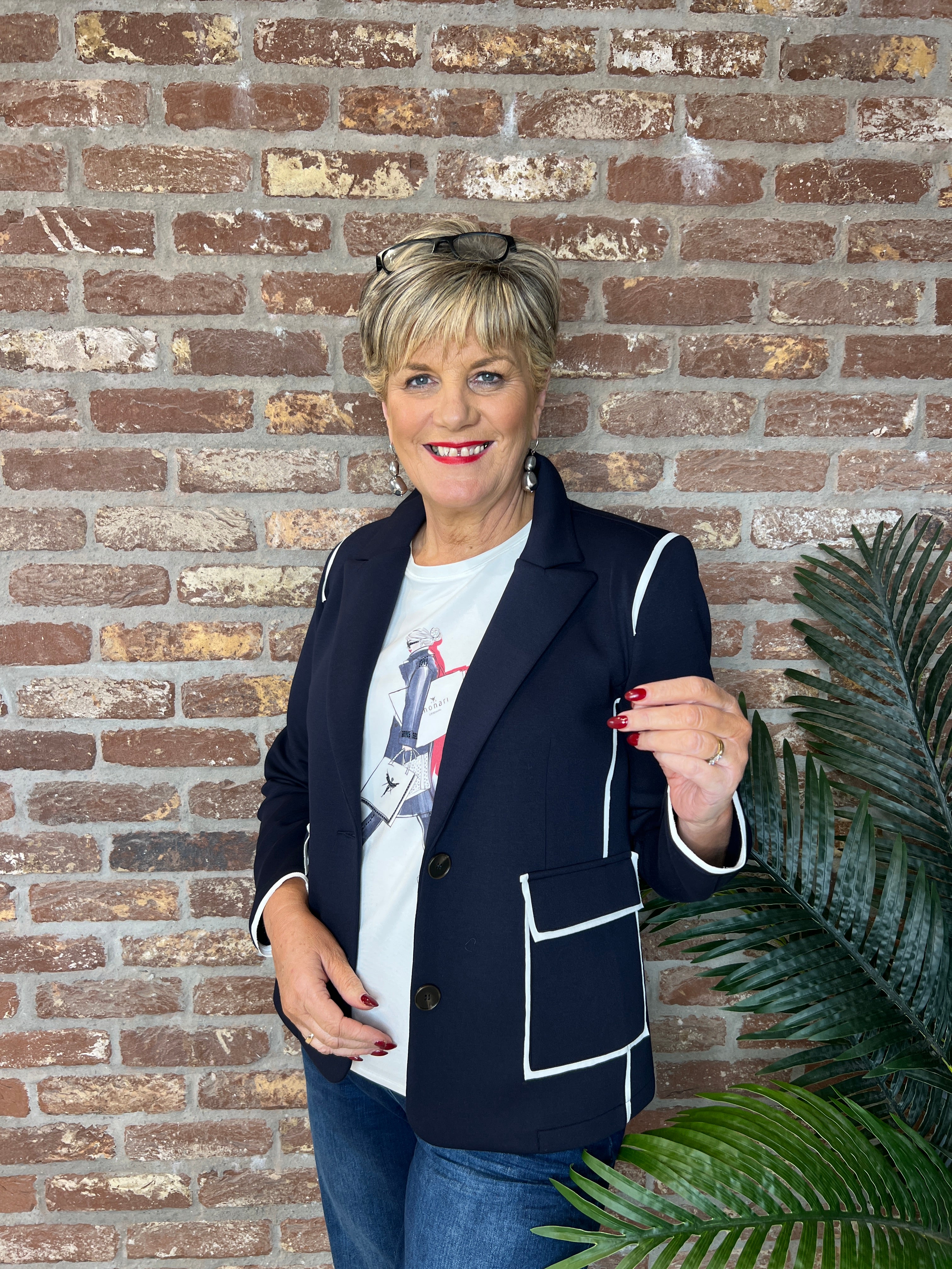 Monari Blazer With Edging In Marine