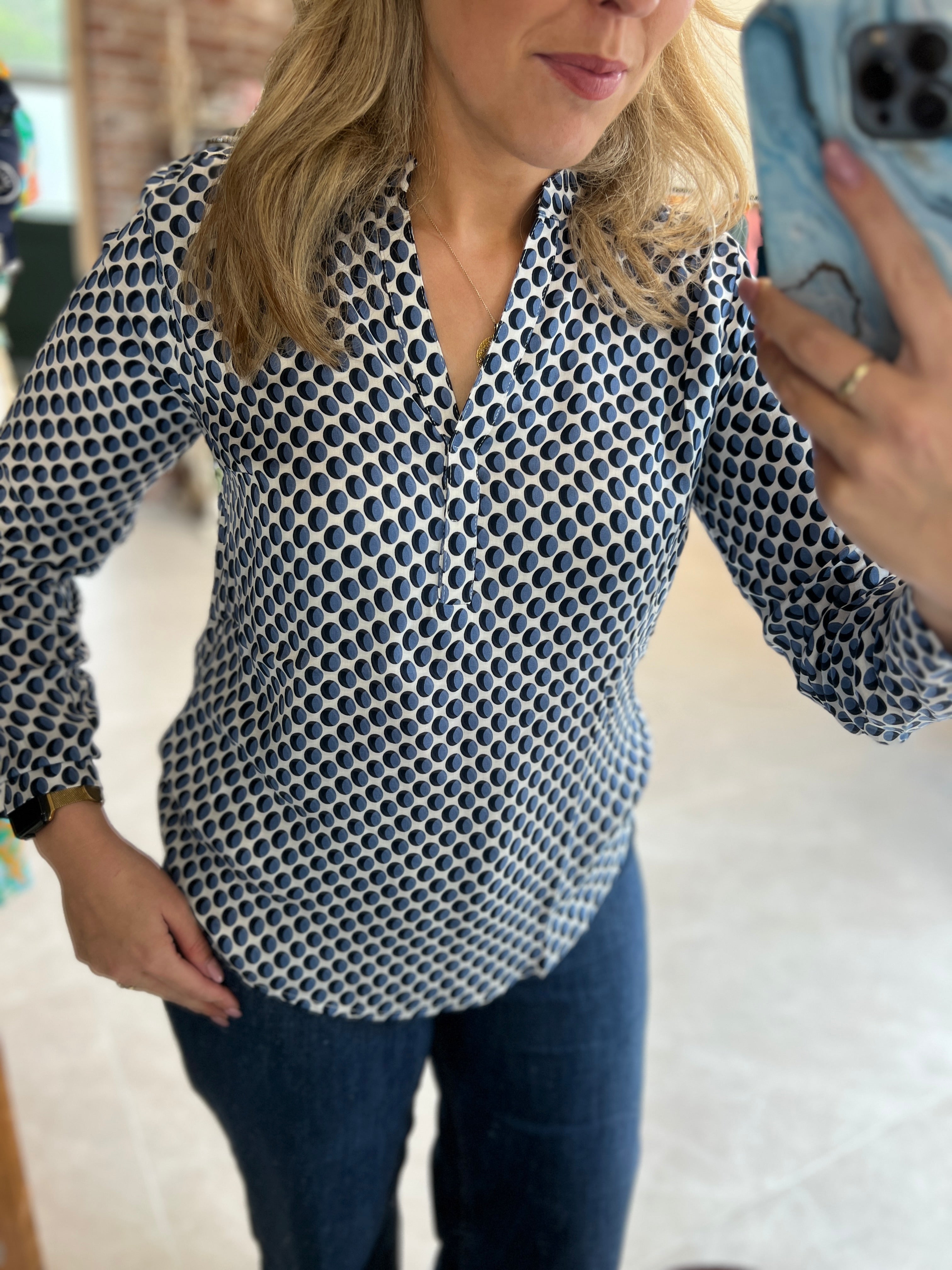 More & More Threetone Print Blouse In Blue