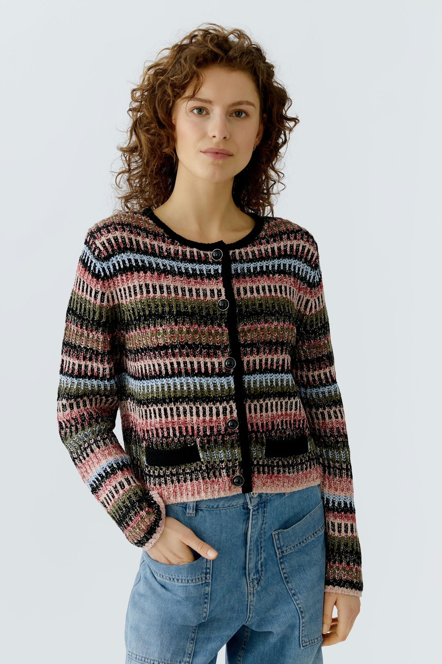 Oui Knit Jacket In black & Red