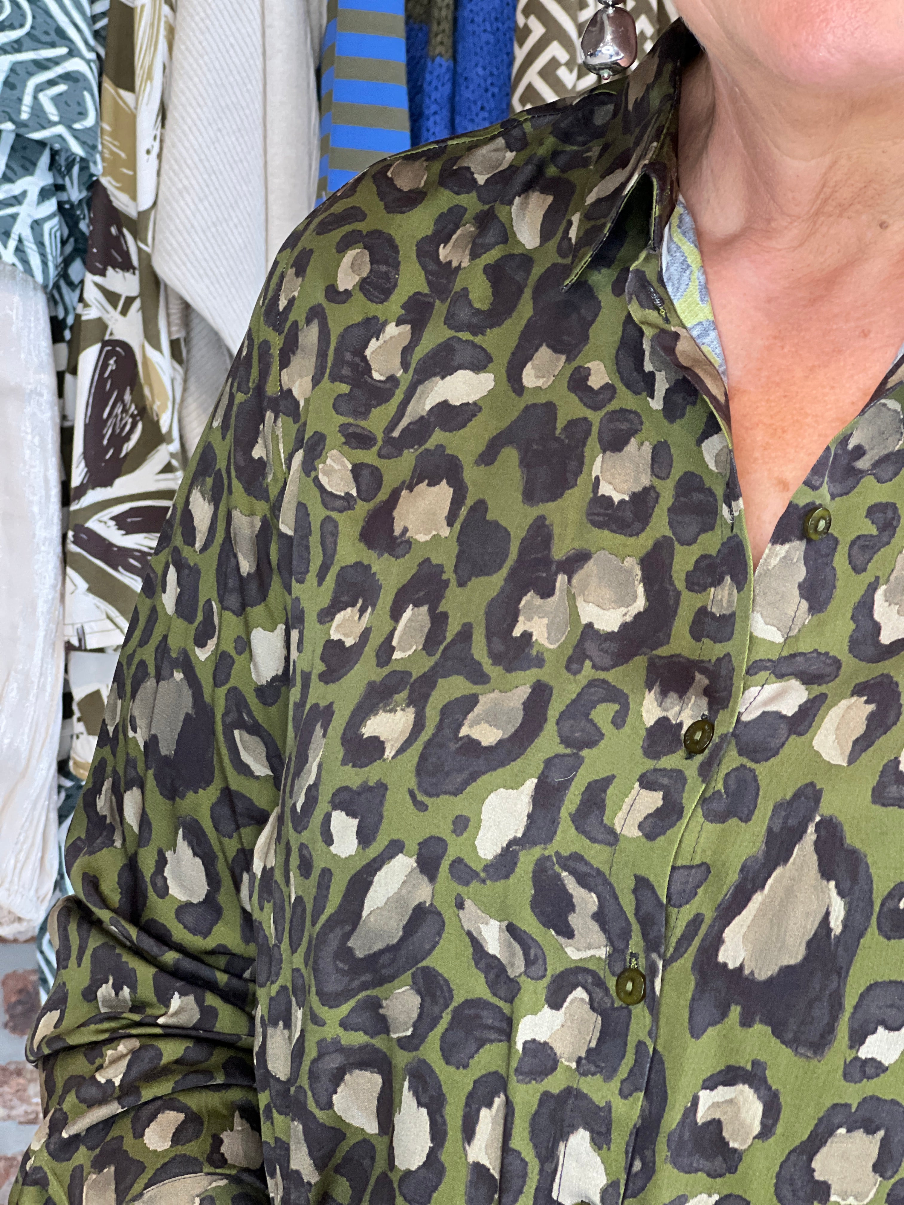 Milano Italy Leopard Shirt In Khaki Multi