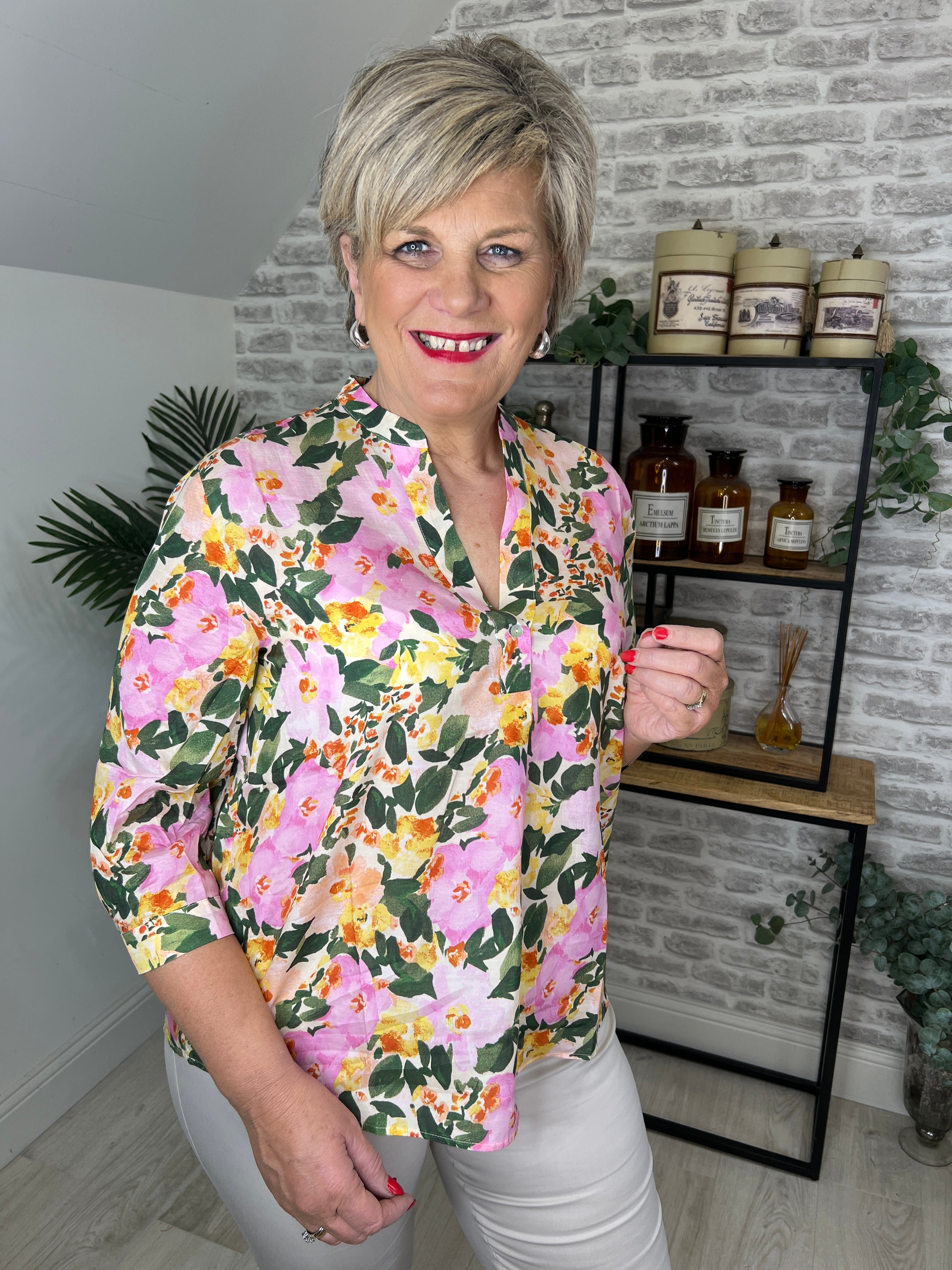 More & More Floral Blouse In Pink Multi