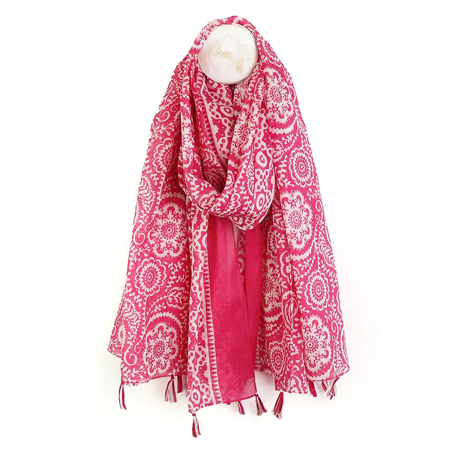 Pom Paisley Floral Scarf In Cerise