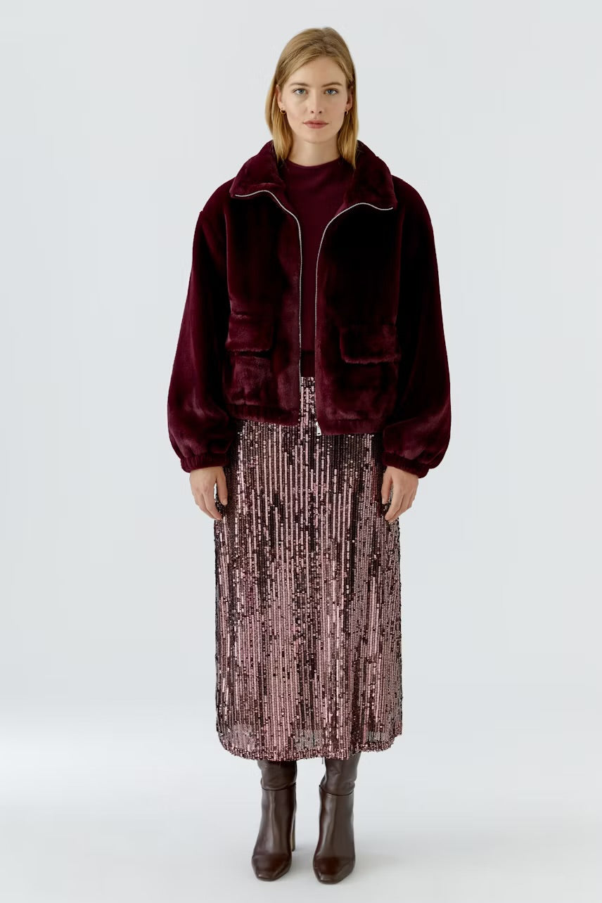 Faux fur jacket in bramble berry