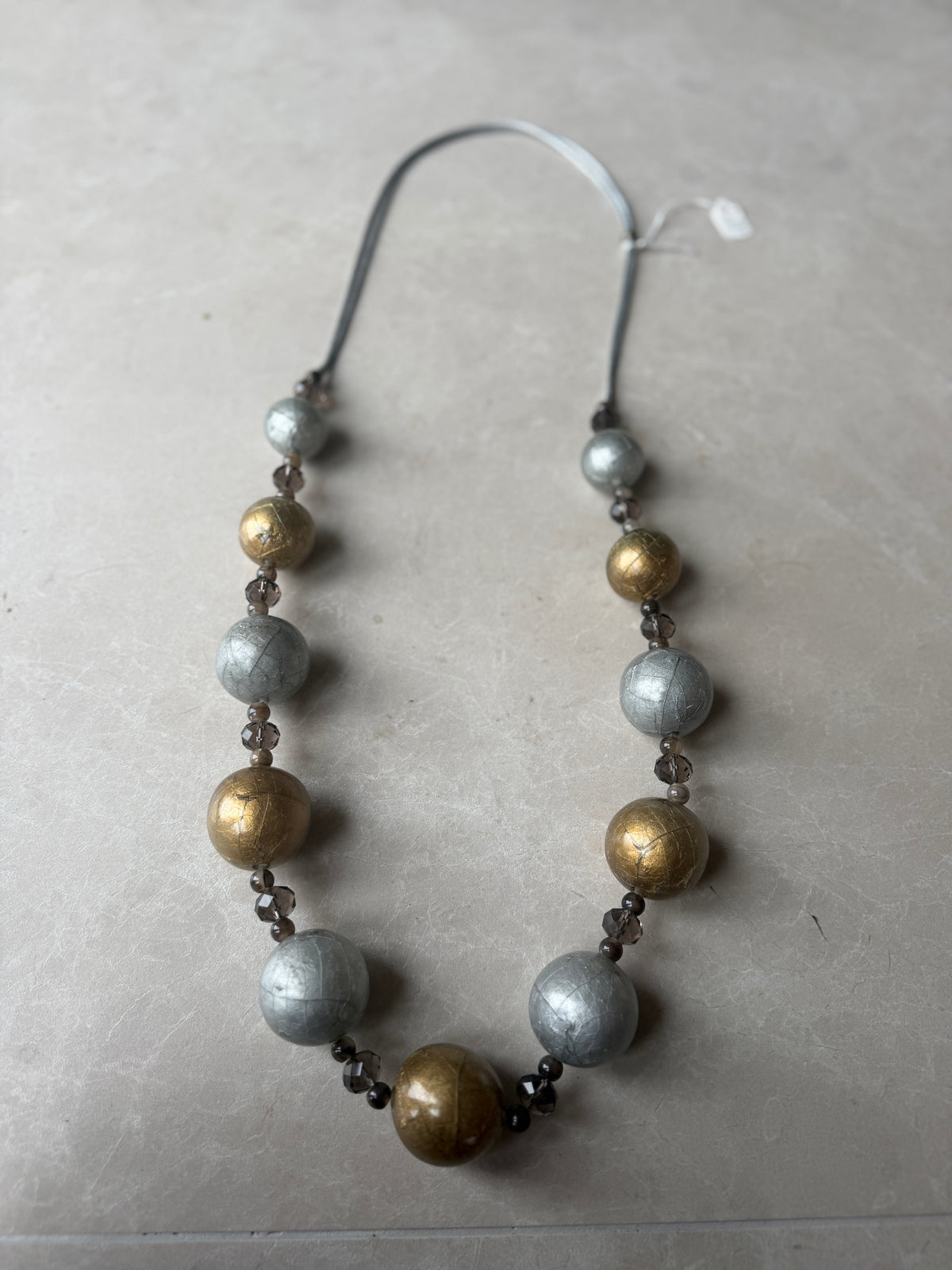 Chunky ball & bead necklace in gold & grey