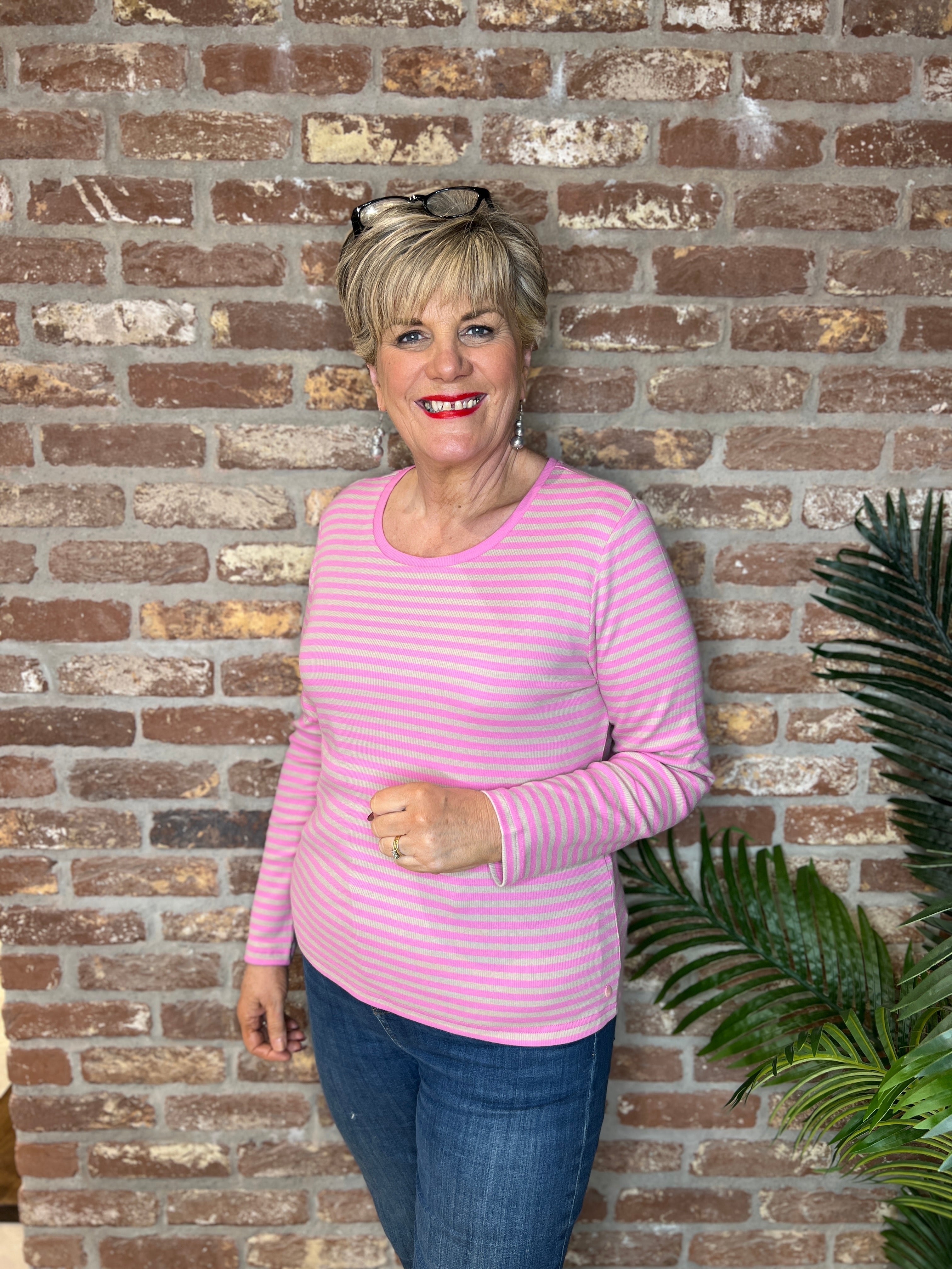 Nümph Numelany Striped Top In Fuchsia Pink