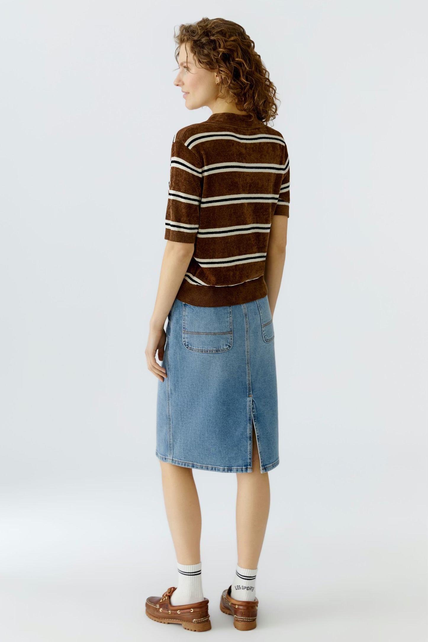 Oui Striped Polo Pullover In White & Black