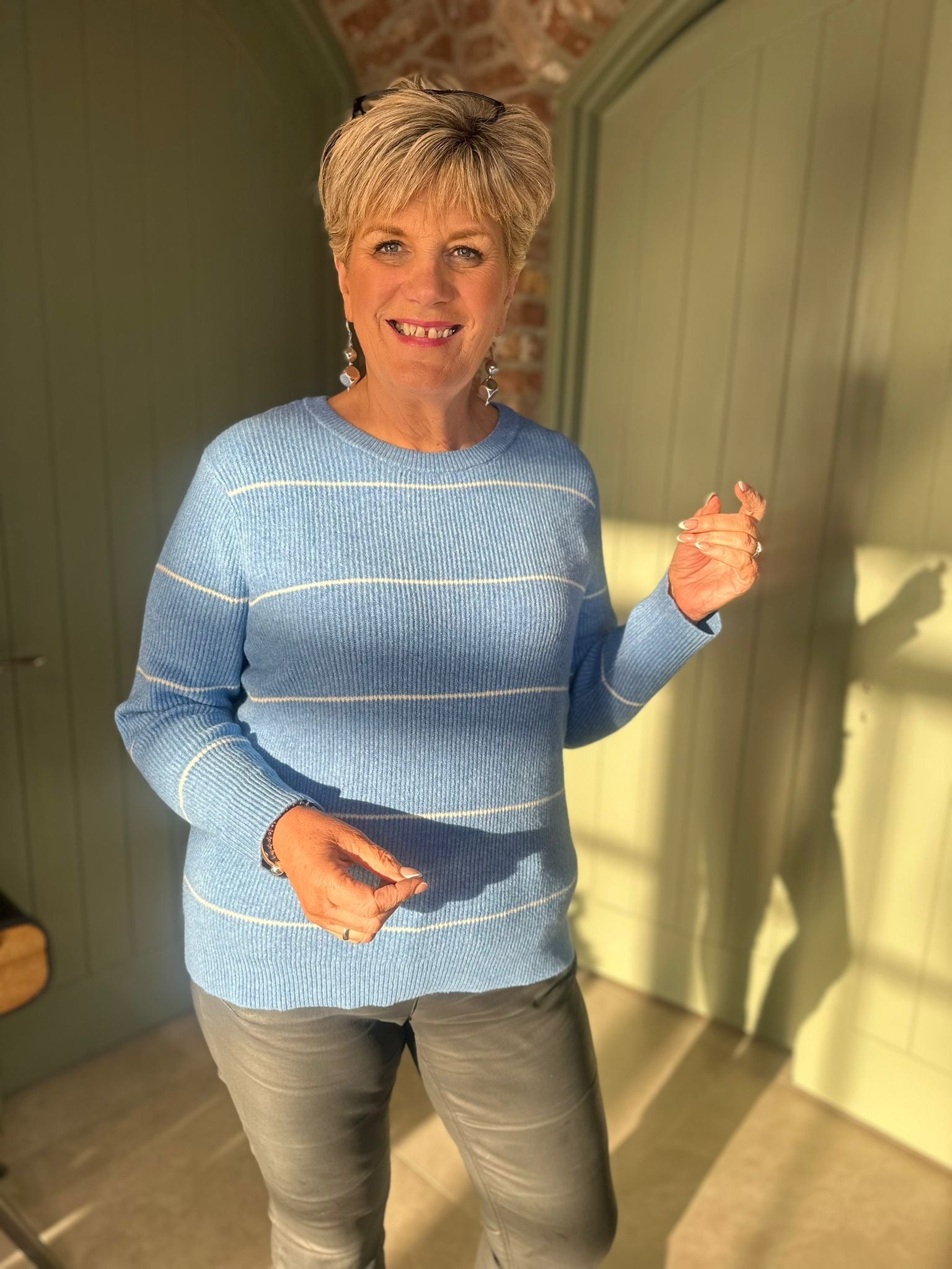 Cecil Striped Knit In Fountain Blue