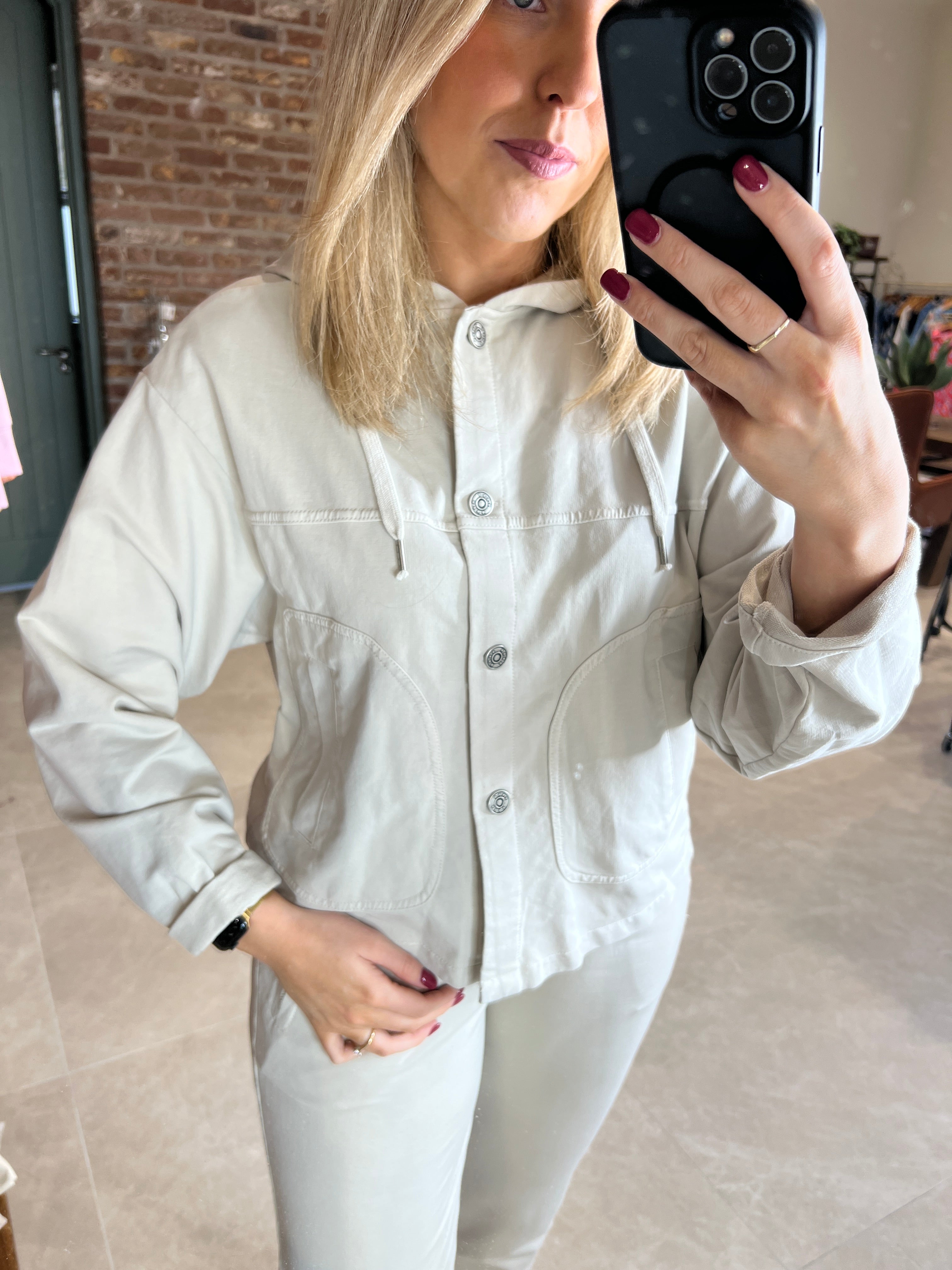 Deck By Decollage Hooded Jacket In Stone