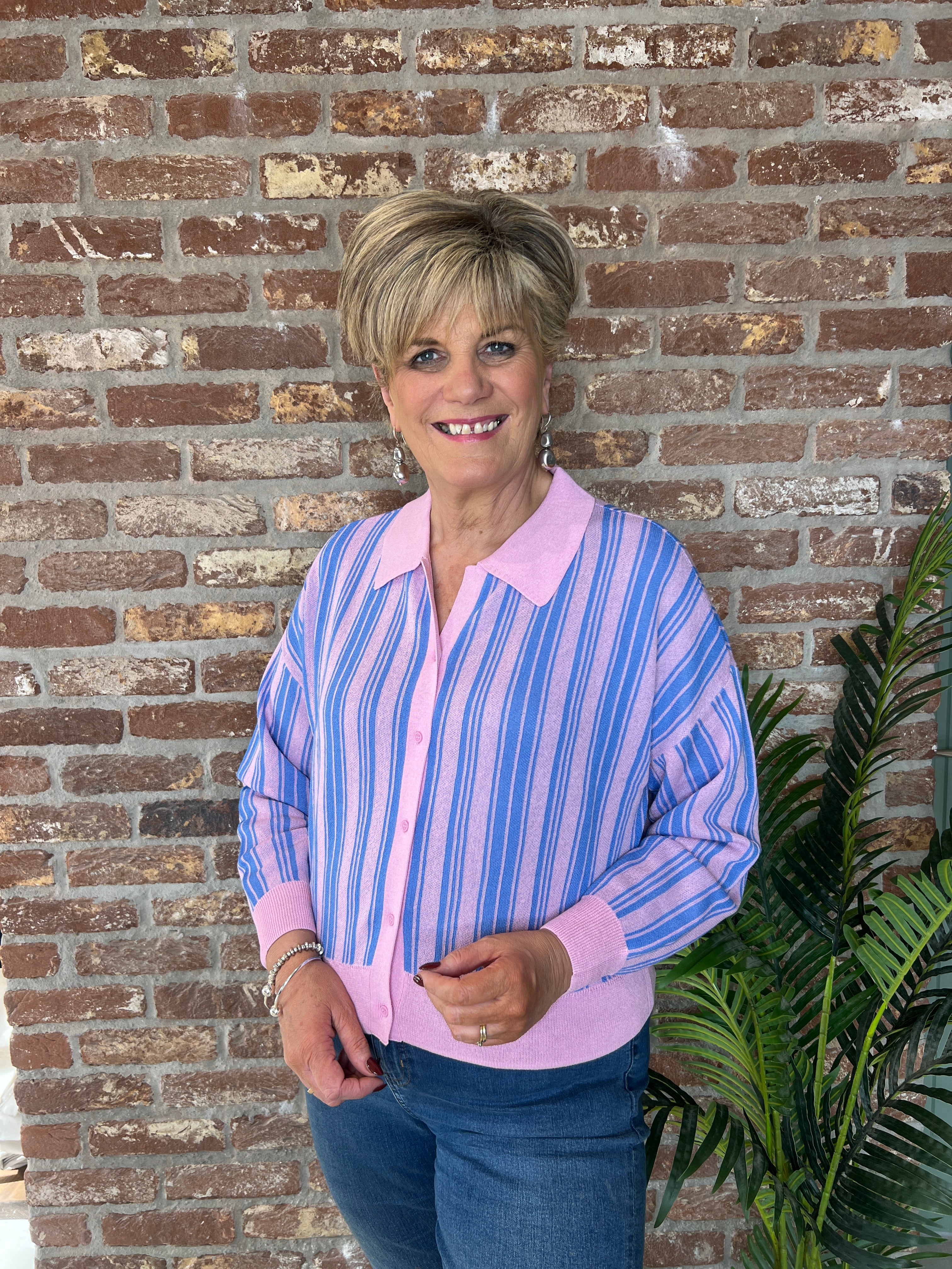 Culture Striped Cardigan In Pink & Blue