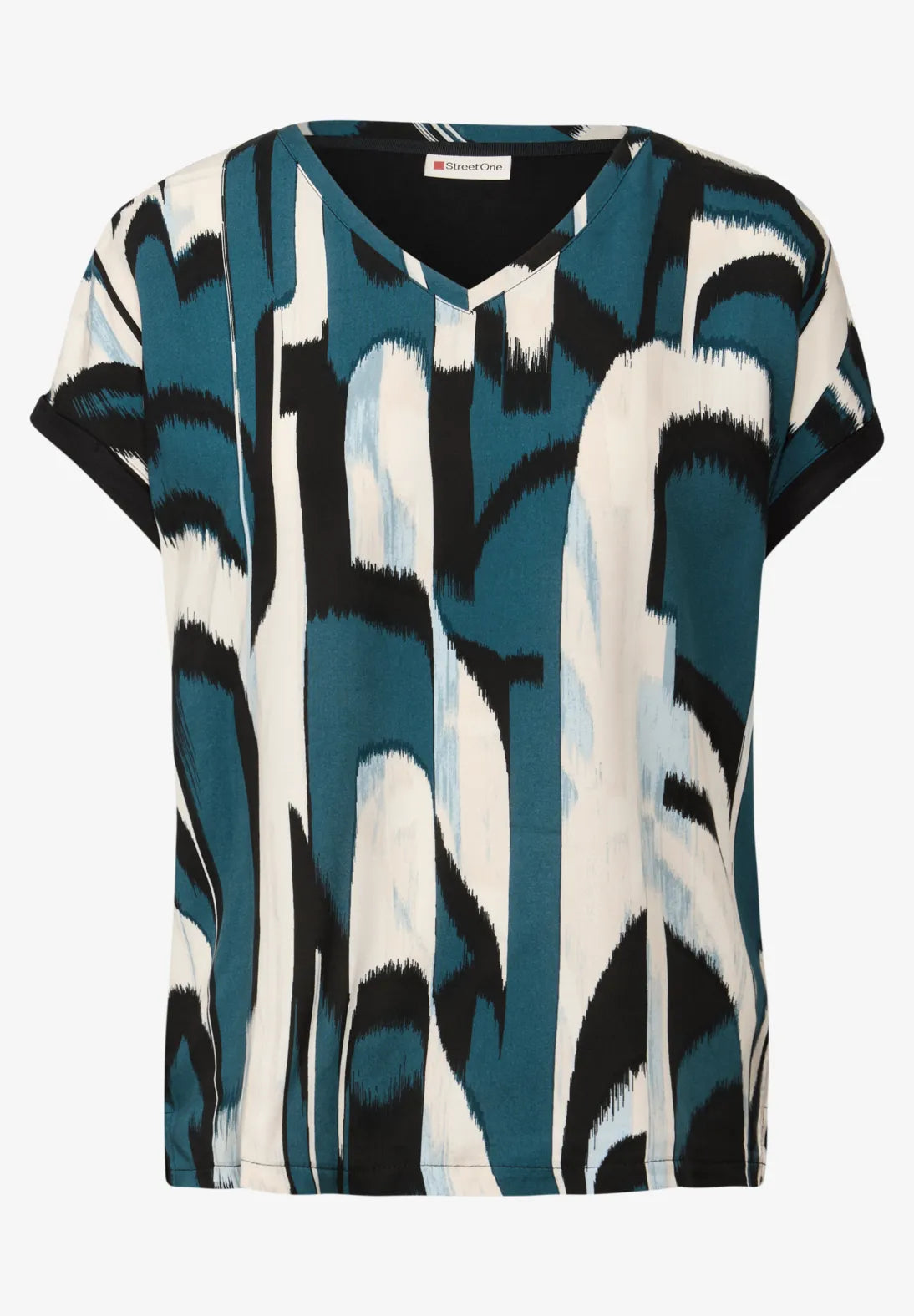 Street One V-Neck Patterned Top In Tide Blue