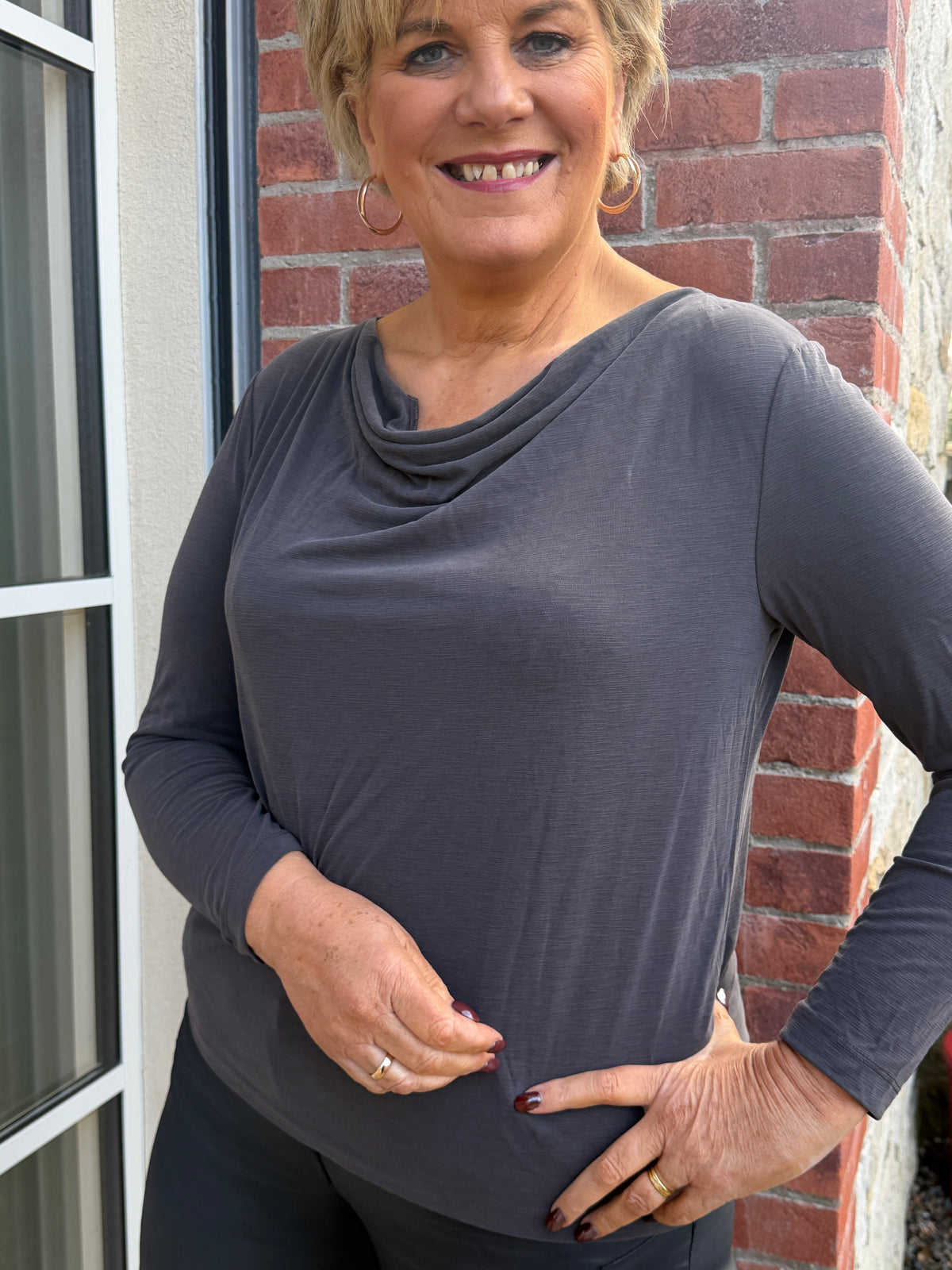 Silk waterfall top in black coffee
