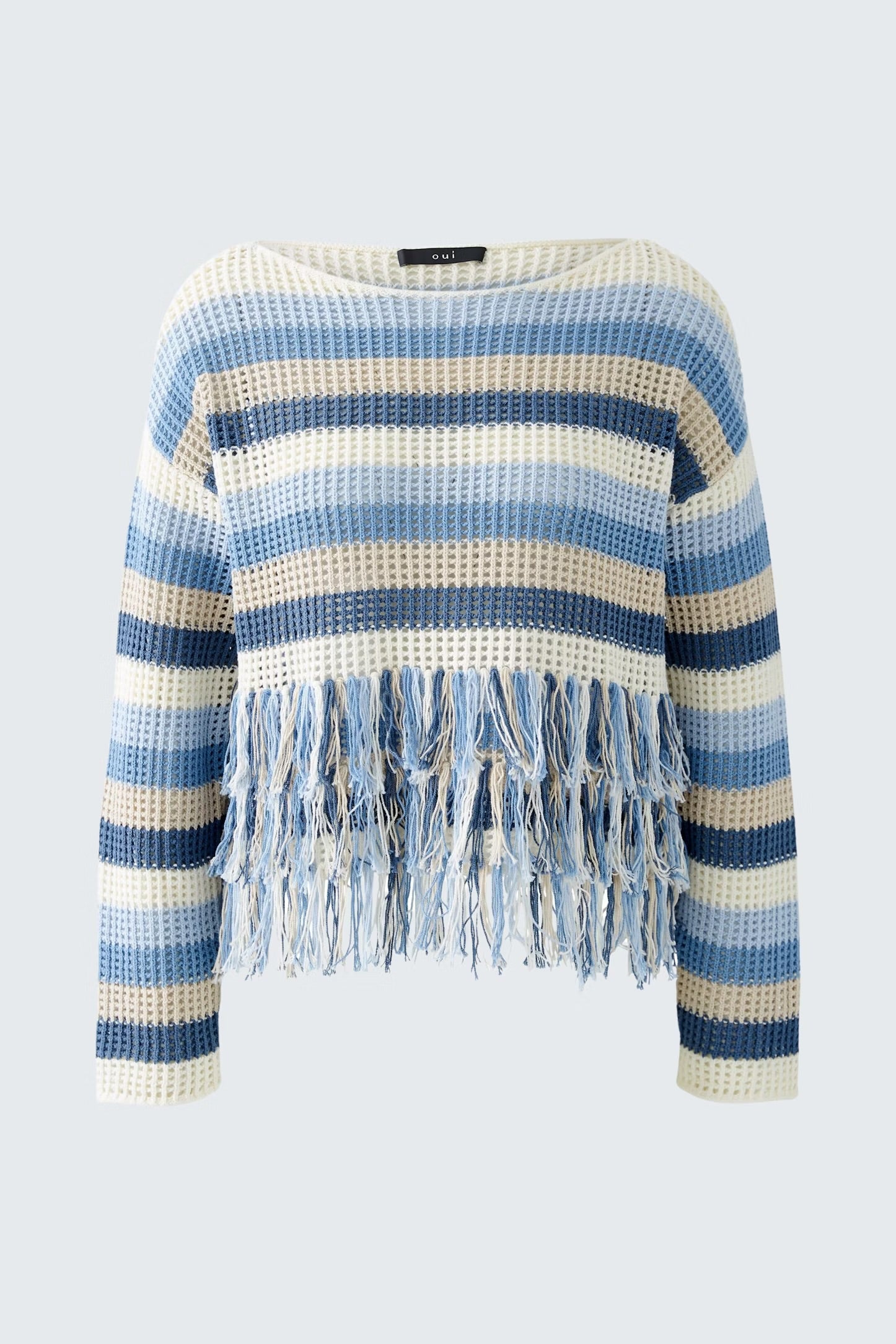 Oui Fringed Jumper In Blue Multi