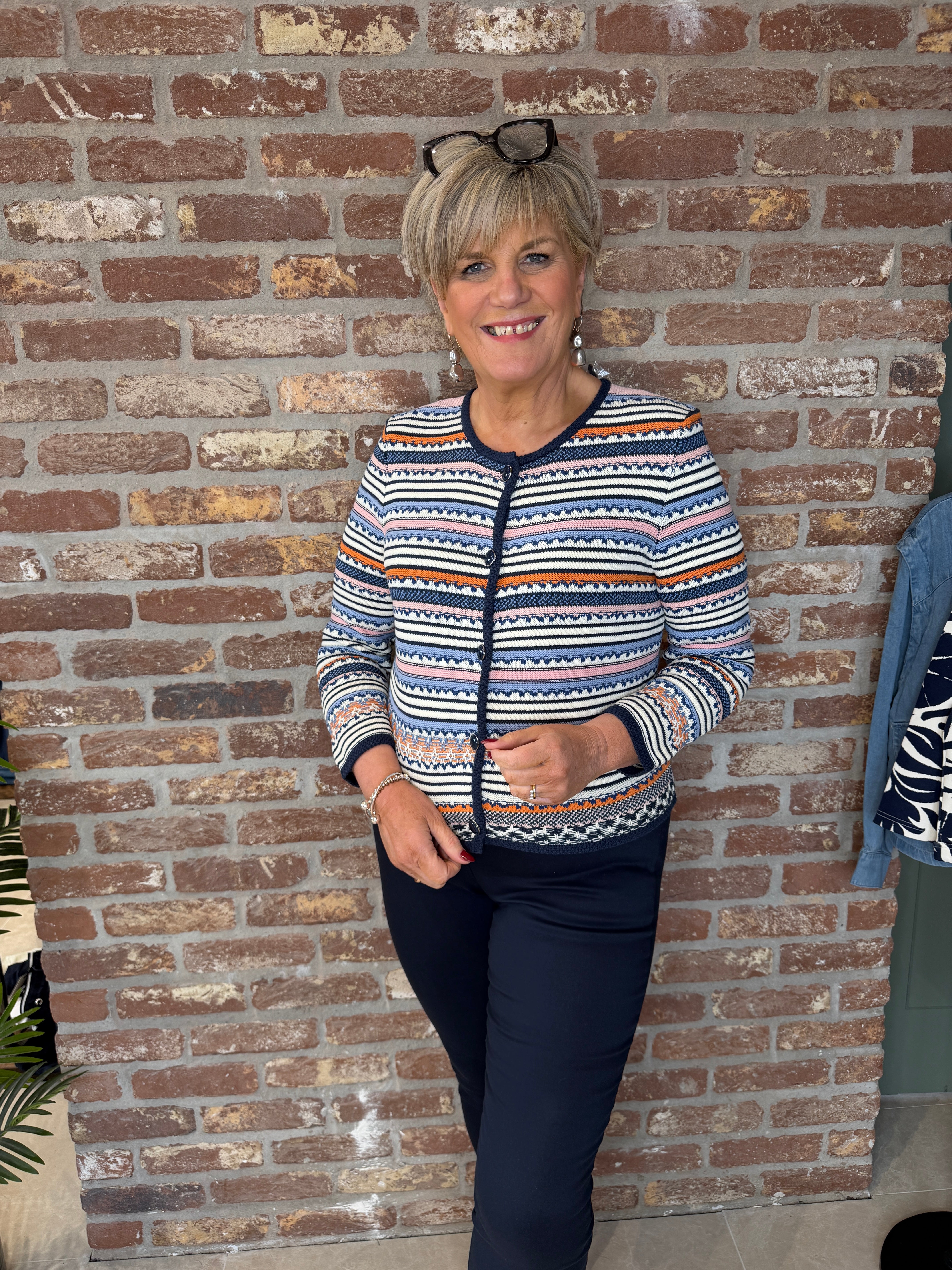 Oui Knit Jacket In dark blue rose