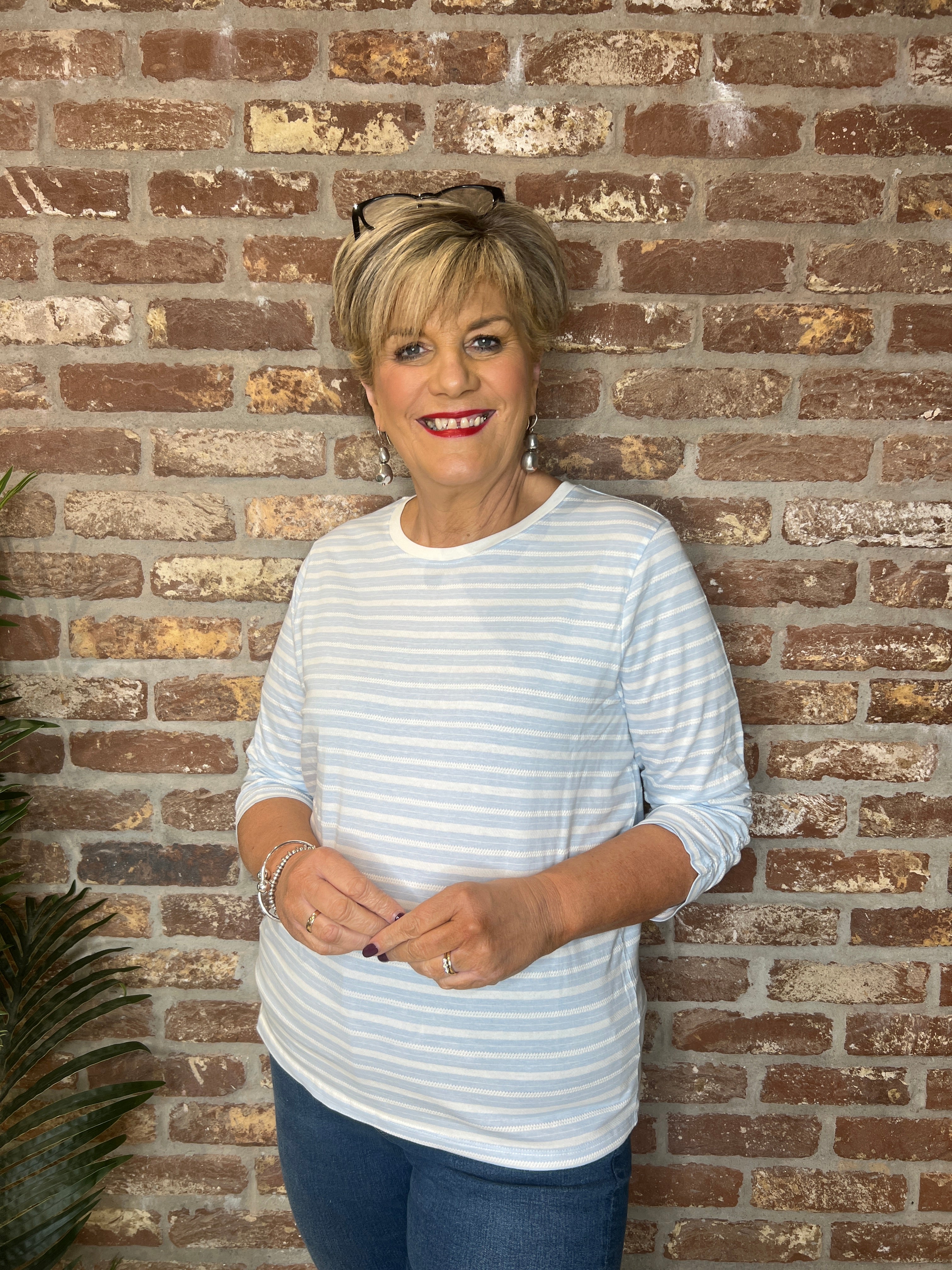 Soya Concept Chanie Striped Top In Light Blue