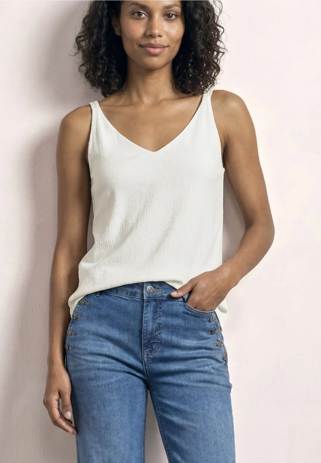 Street One V-neck Top In Off White