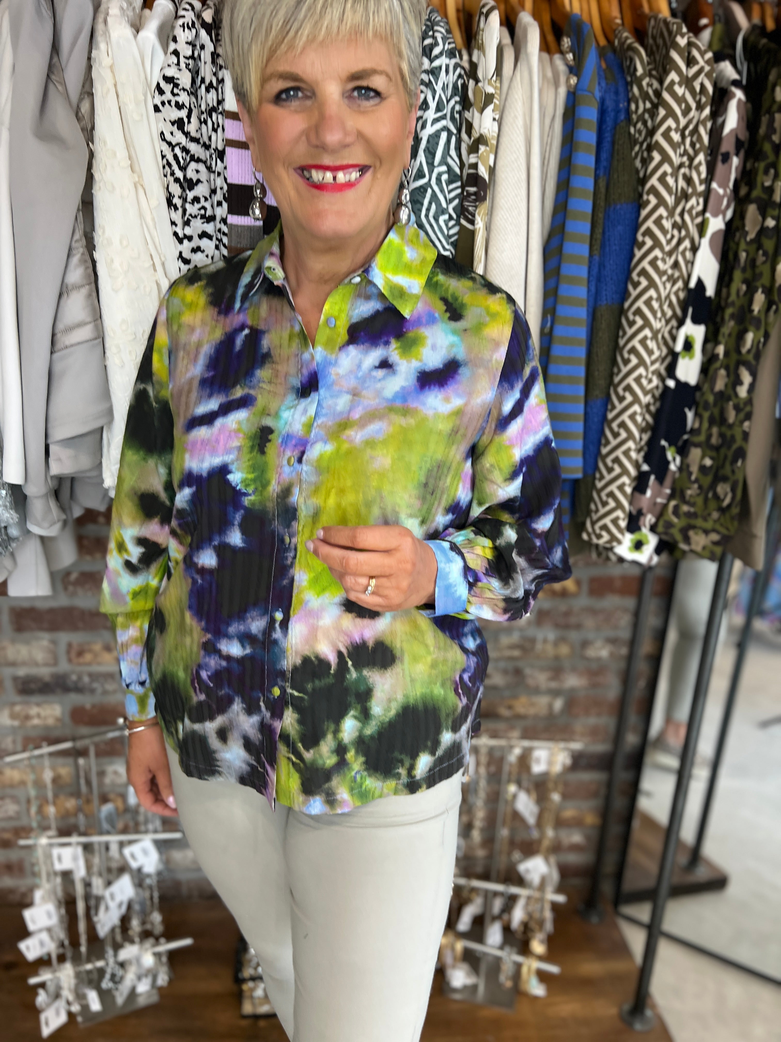 Culture Gally Shirt In Green & Blue abstract