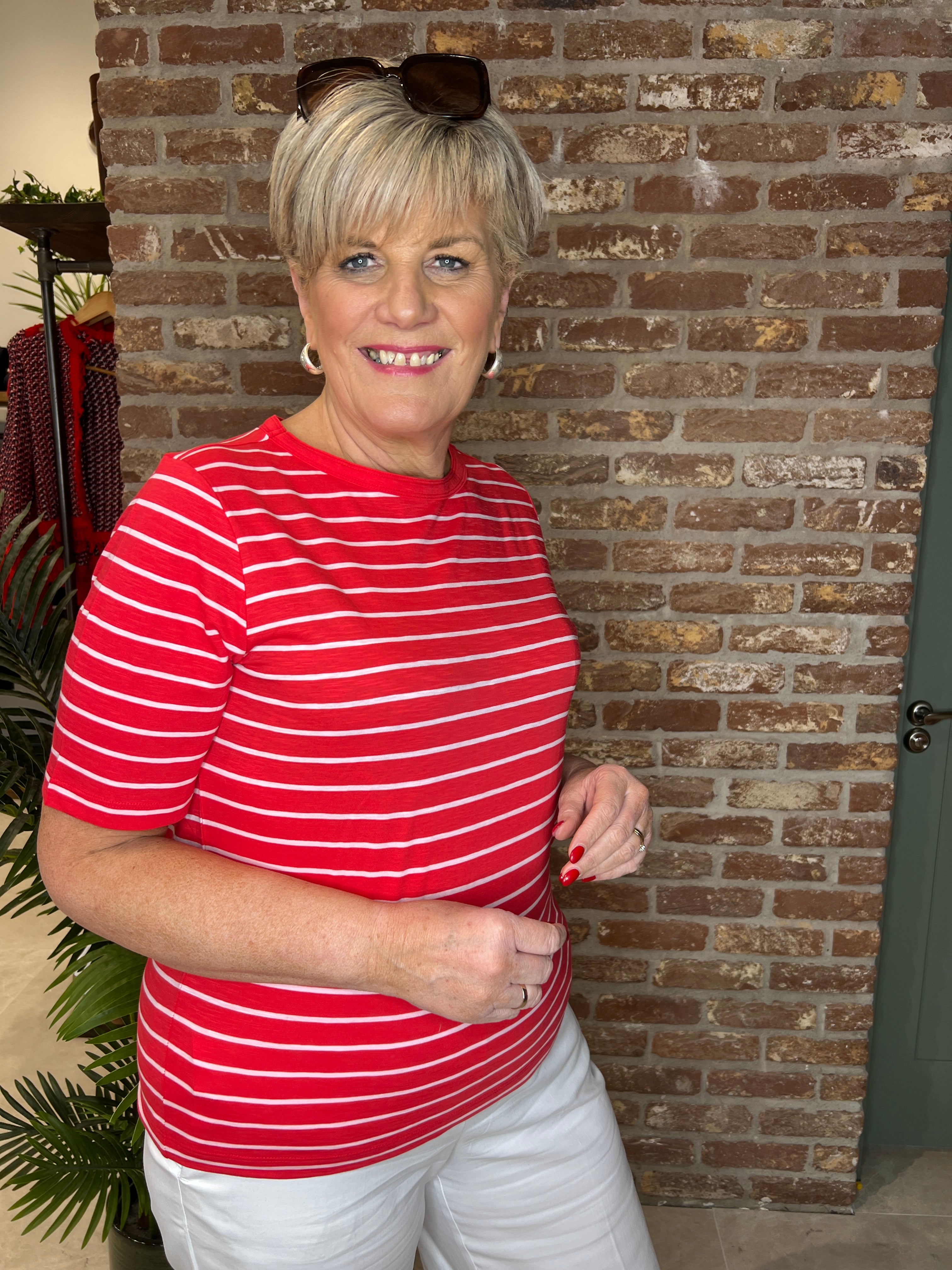 Cecil Striped T-shirt In Glazed Apple Red