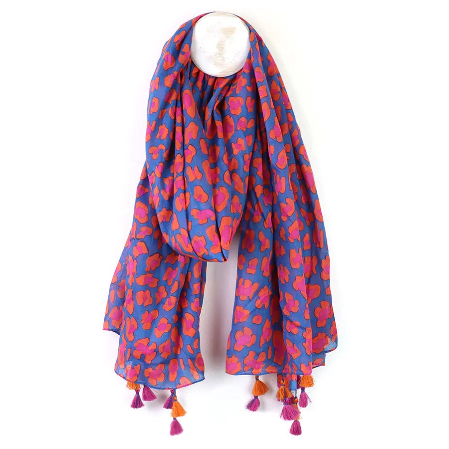 Pom Camo Print Scarf In Pink & Blue
