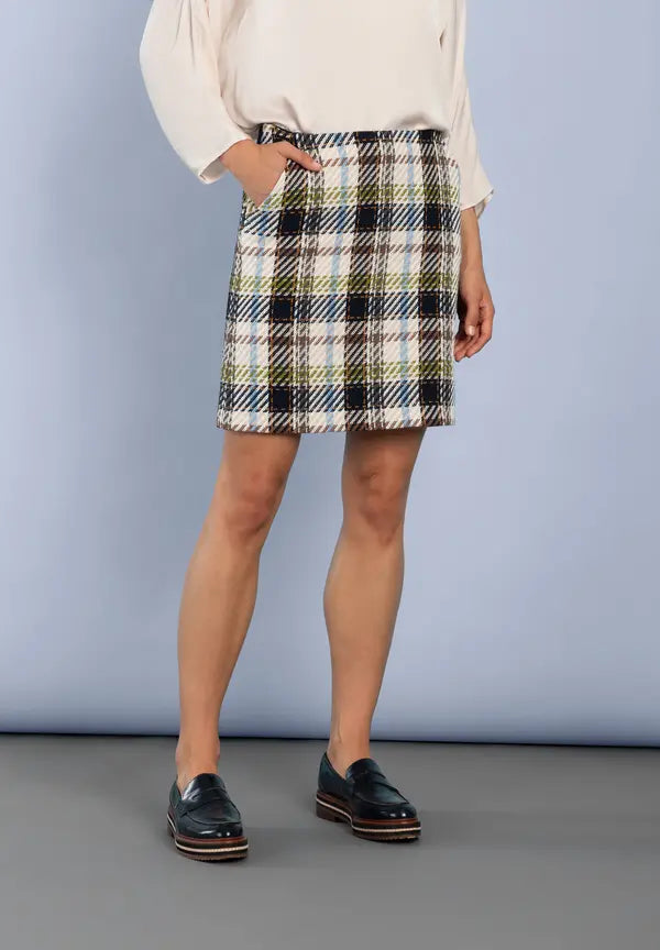 More & More Checked Skirt In Navy Multi
