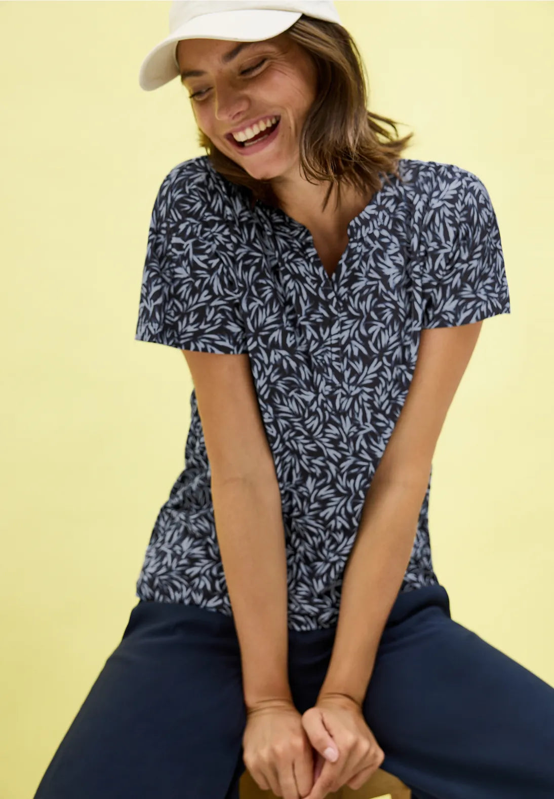 Cecil Minimal Print Top In Urban Dark Blue