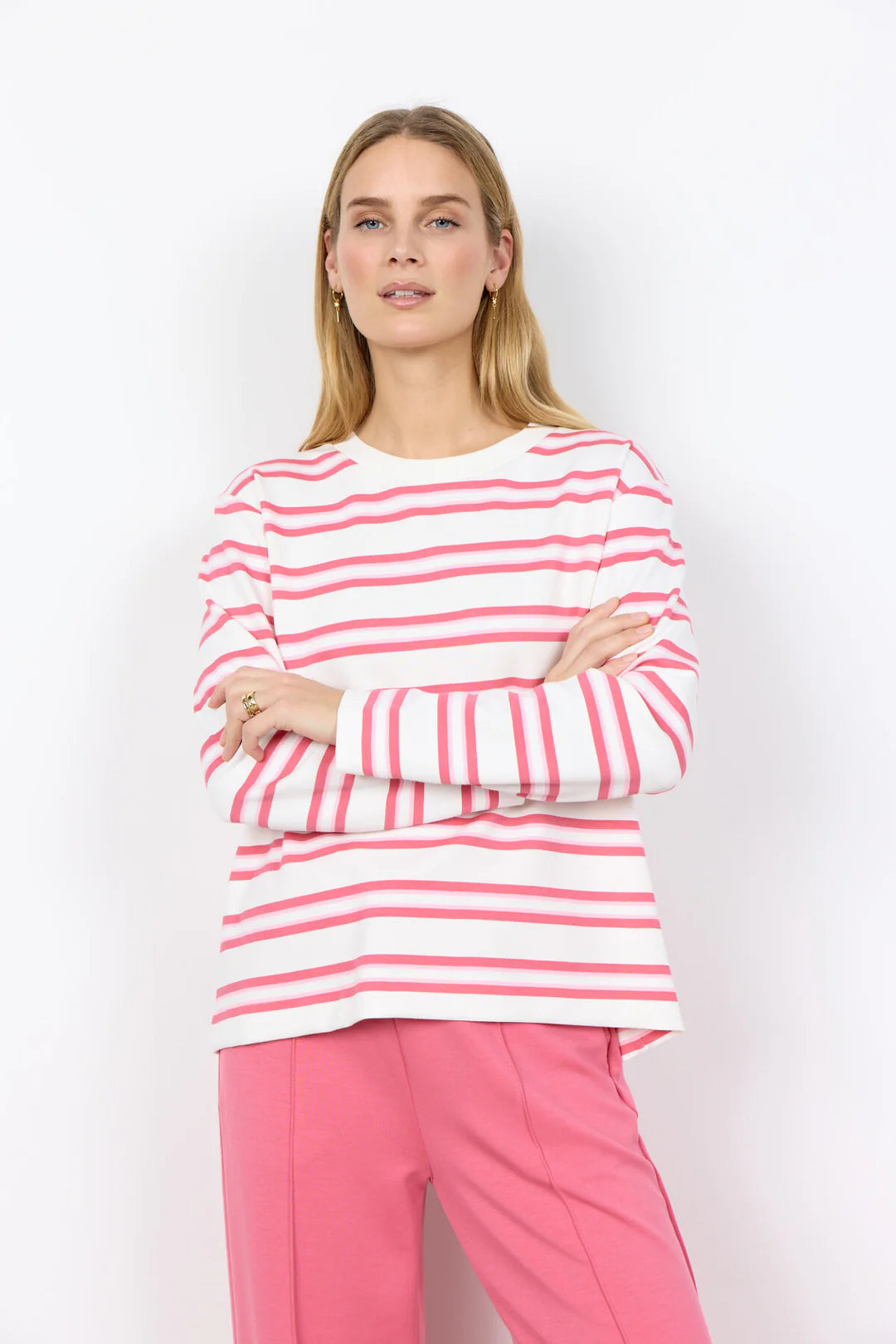 Soya Concept Barni Round Neck Striped Sweatshirt In Pink
