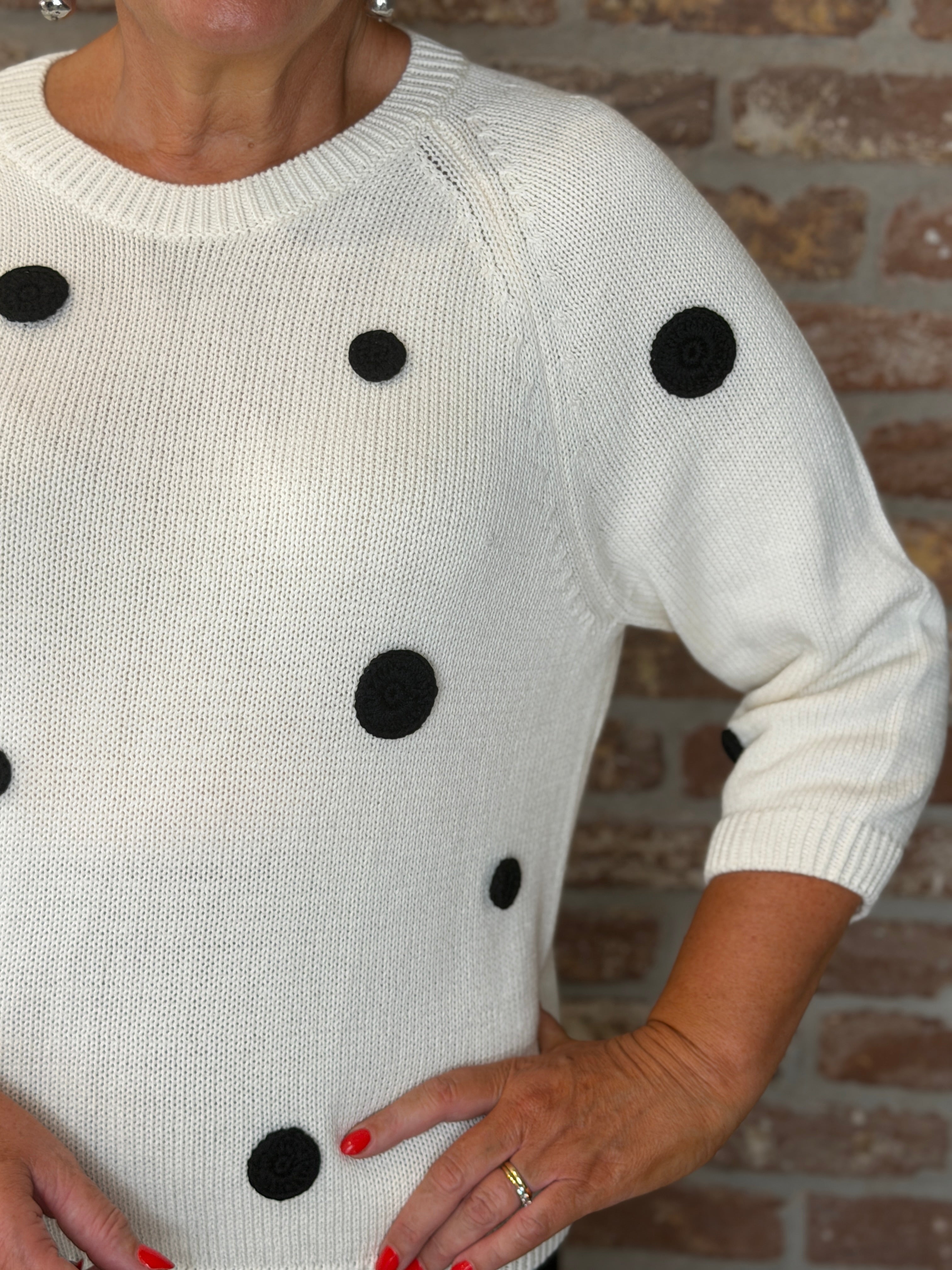 Oui crocheted appliquéd dots jumper in white & black