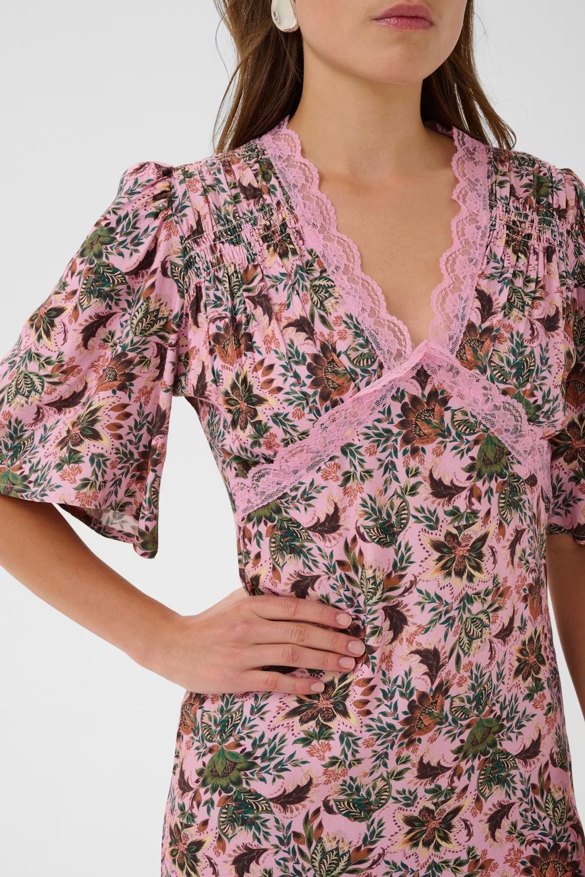 Bloom print dress in pink multi