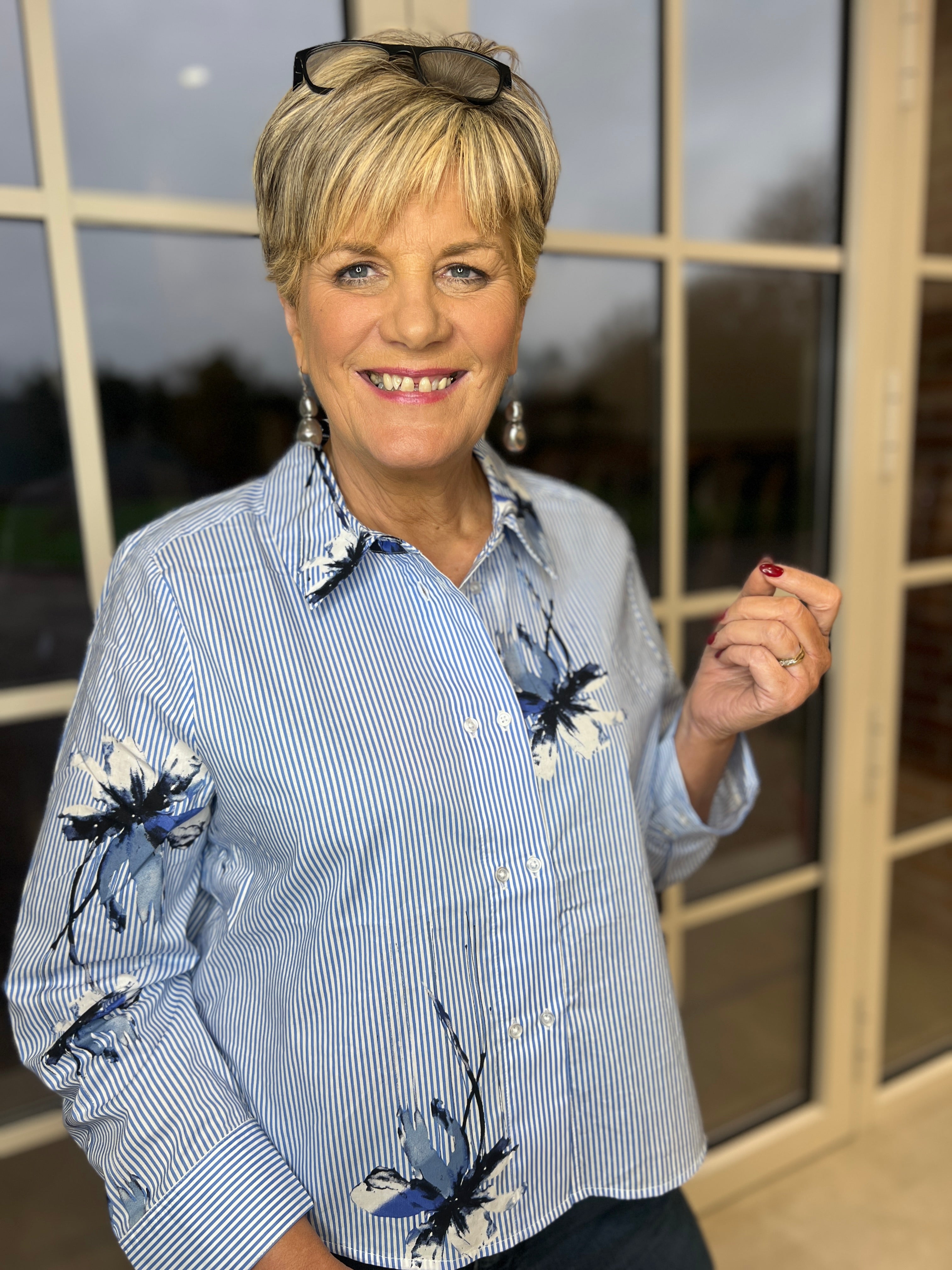 Culture Flower & Striped shirt In Blue