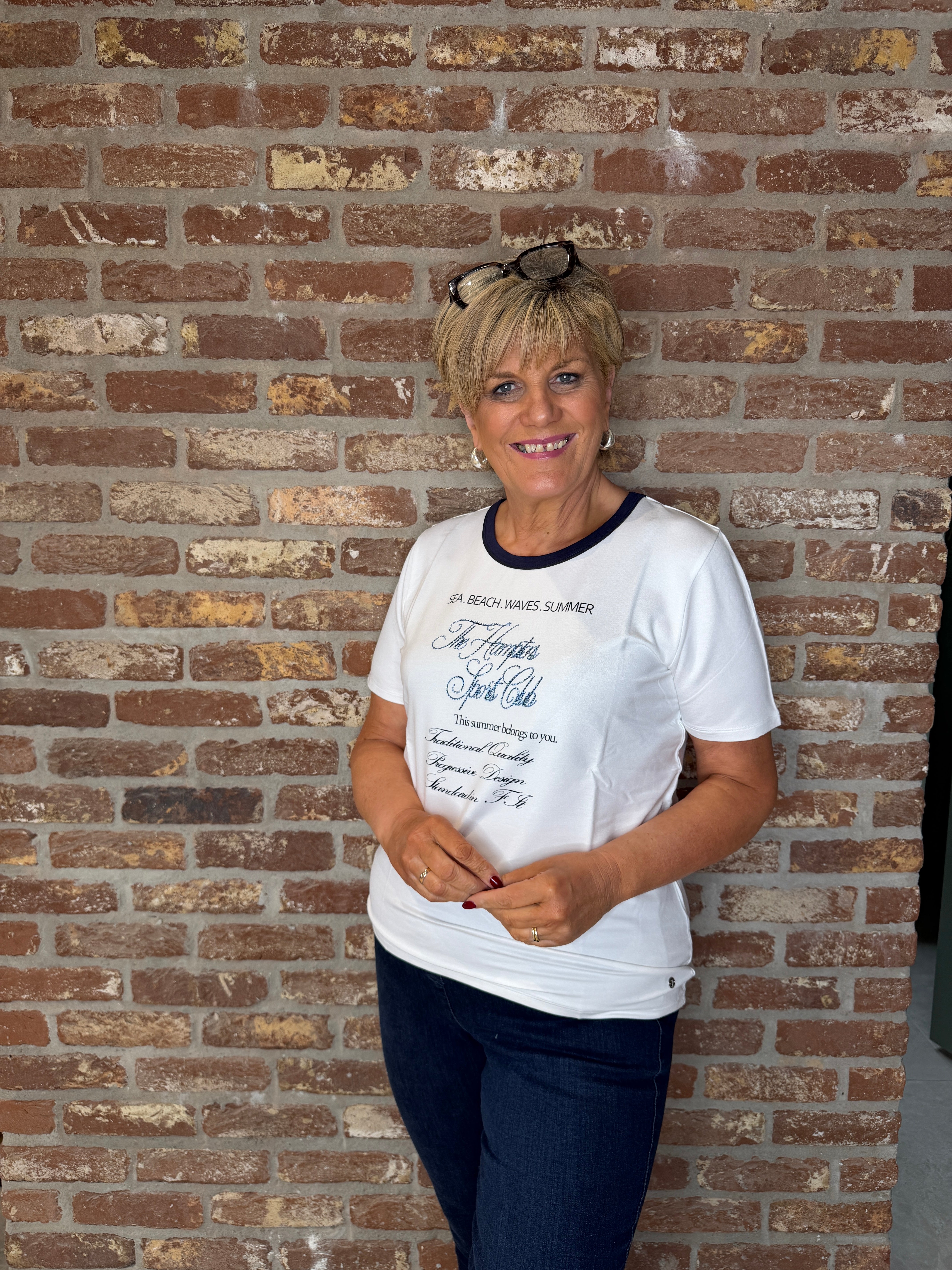 Monari Writing T-shirt In Off White & Marine