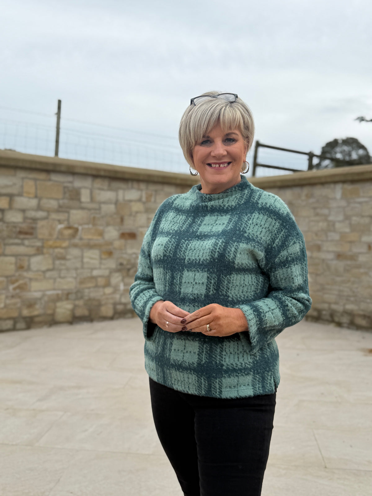 Fluffy sweatshirt in stormy green