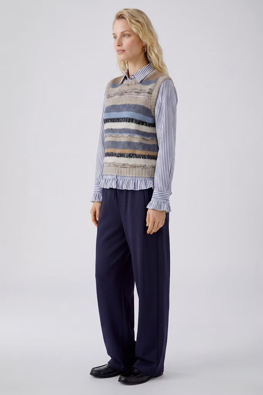 Oui Pullover Vest In Light brown & blue