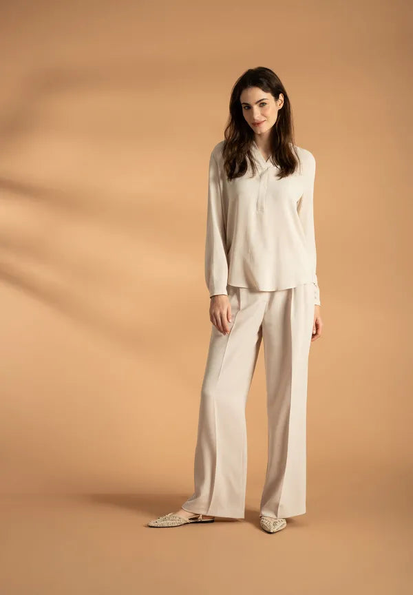More & More Wide Leg Trousers In Powder Crème