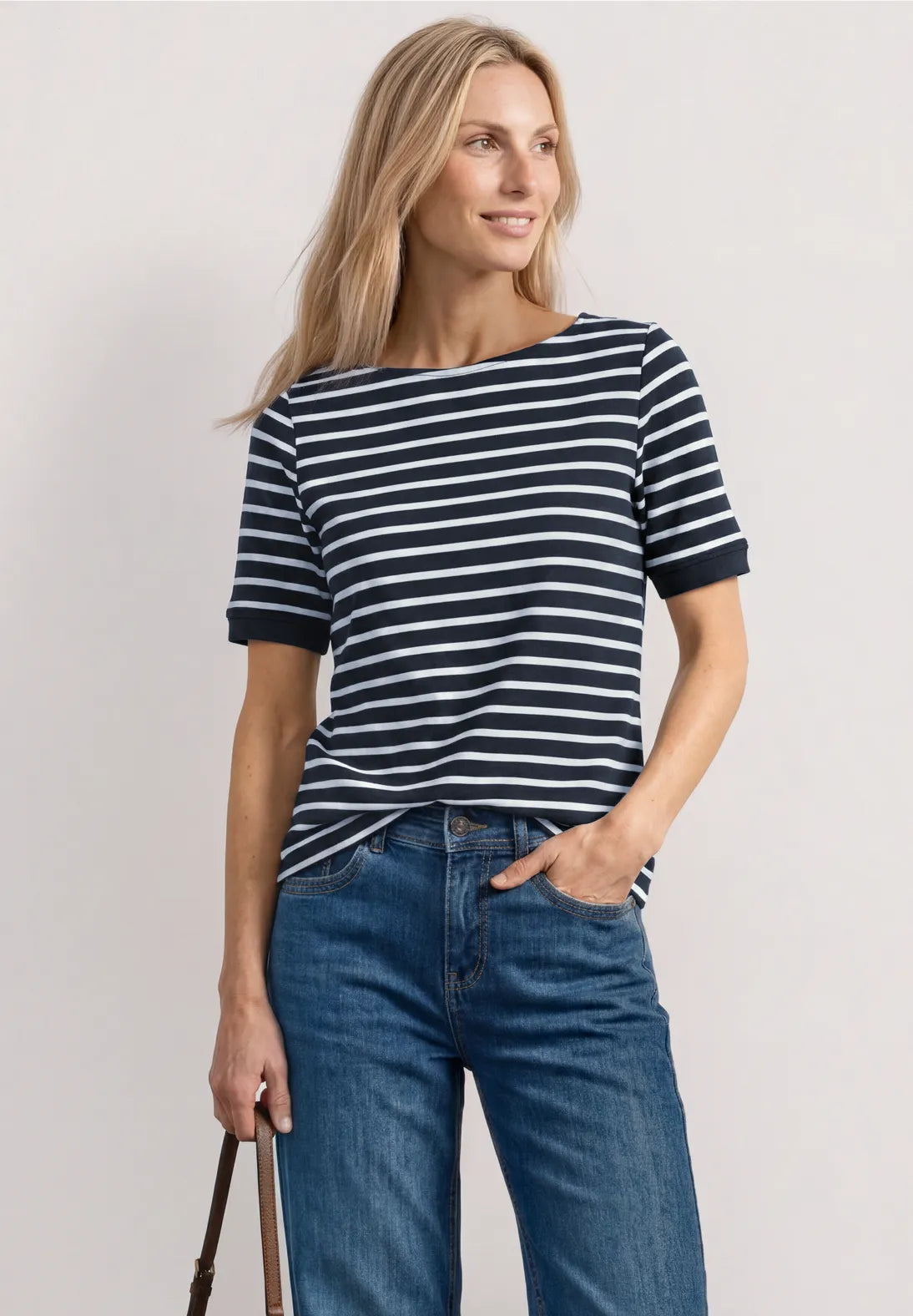Street One boat neck Top in Darkest Blue